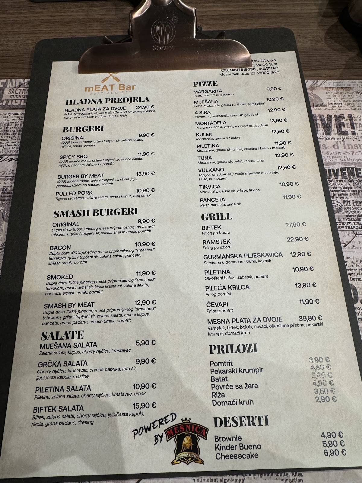 mEAT BAR меню