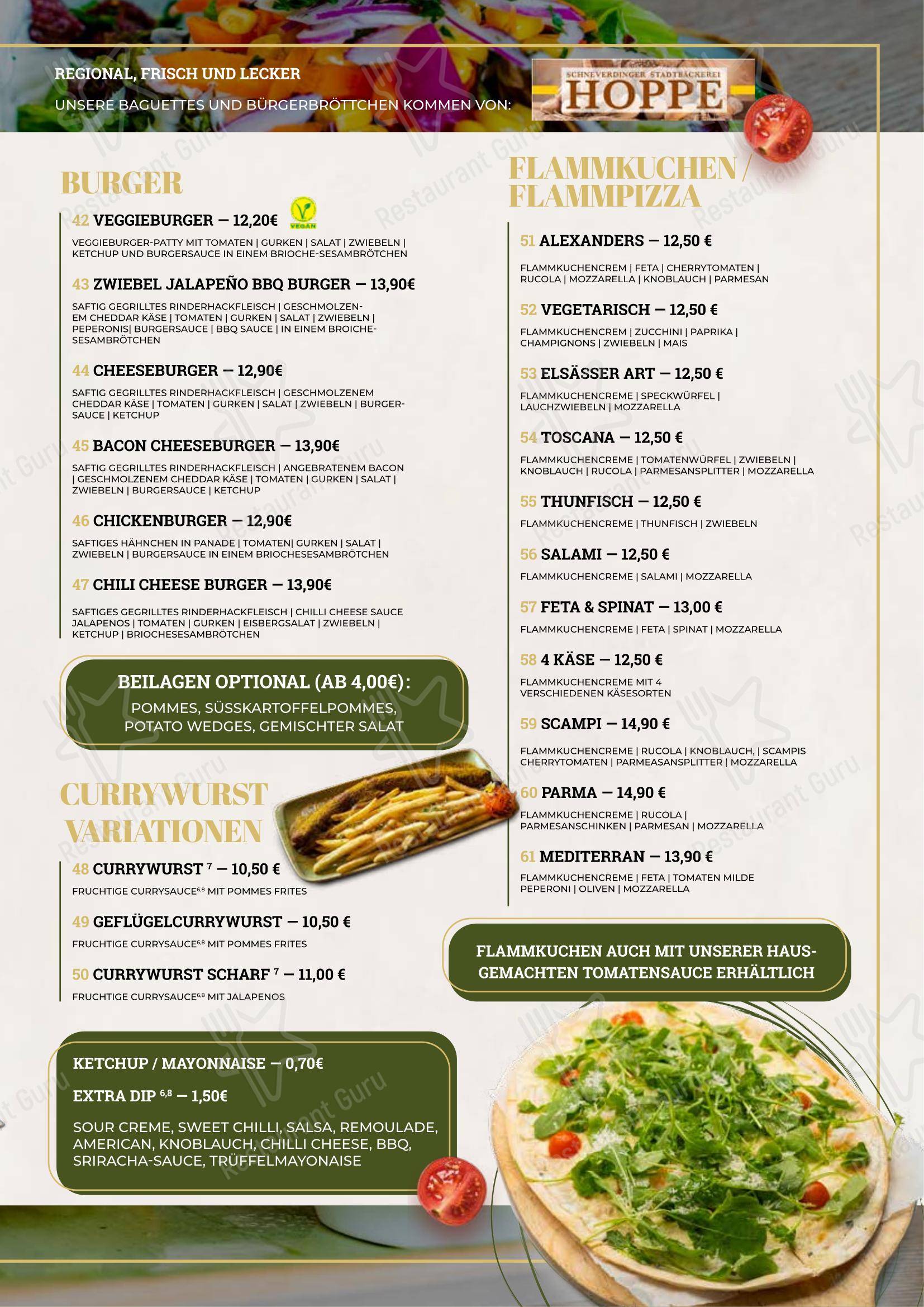 Меню паба и бара Alexander’s - Меню