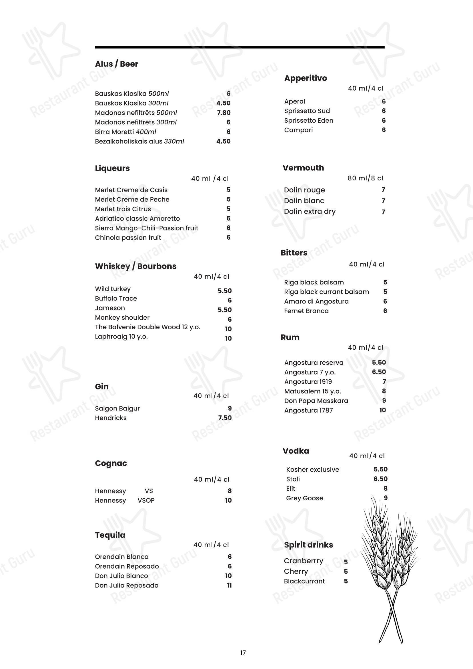 Ночное меню ресторана BABO modern Georgian cuisine в Риге