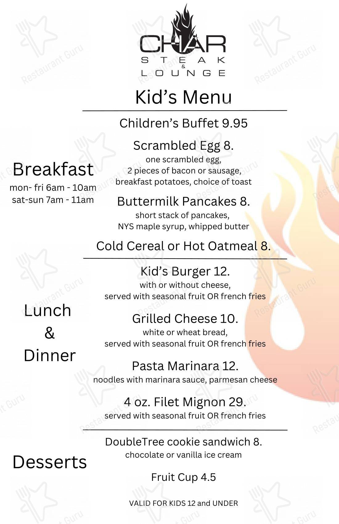 OUR MENU паба и бара Char Steak & Lounge