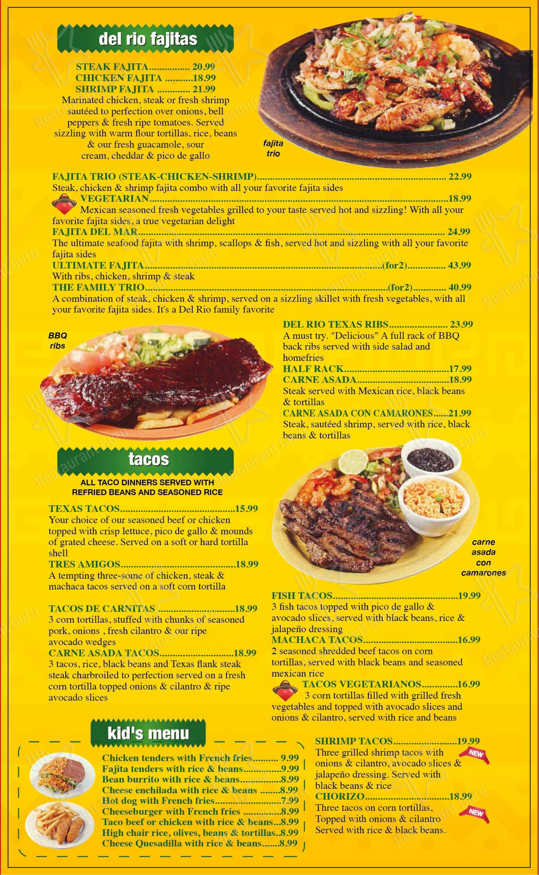 Меню ресторана Del Rio Restaurant в Лизбурге