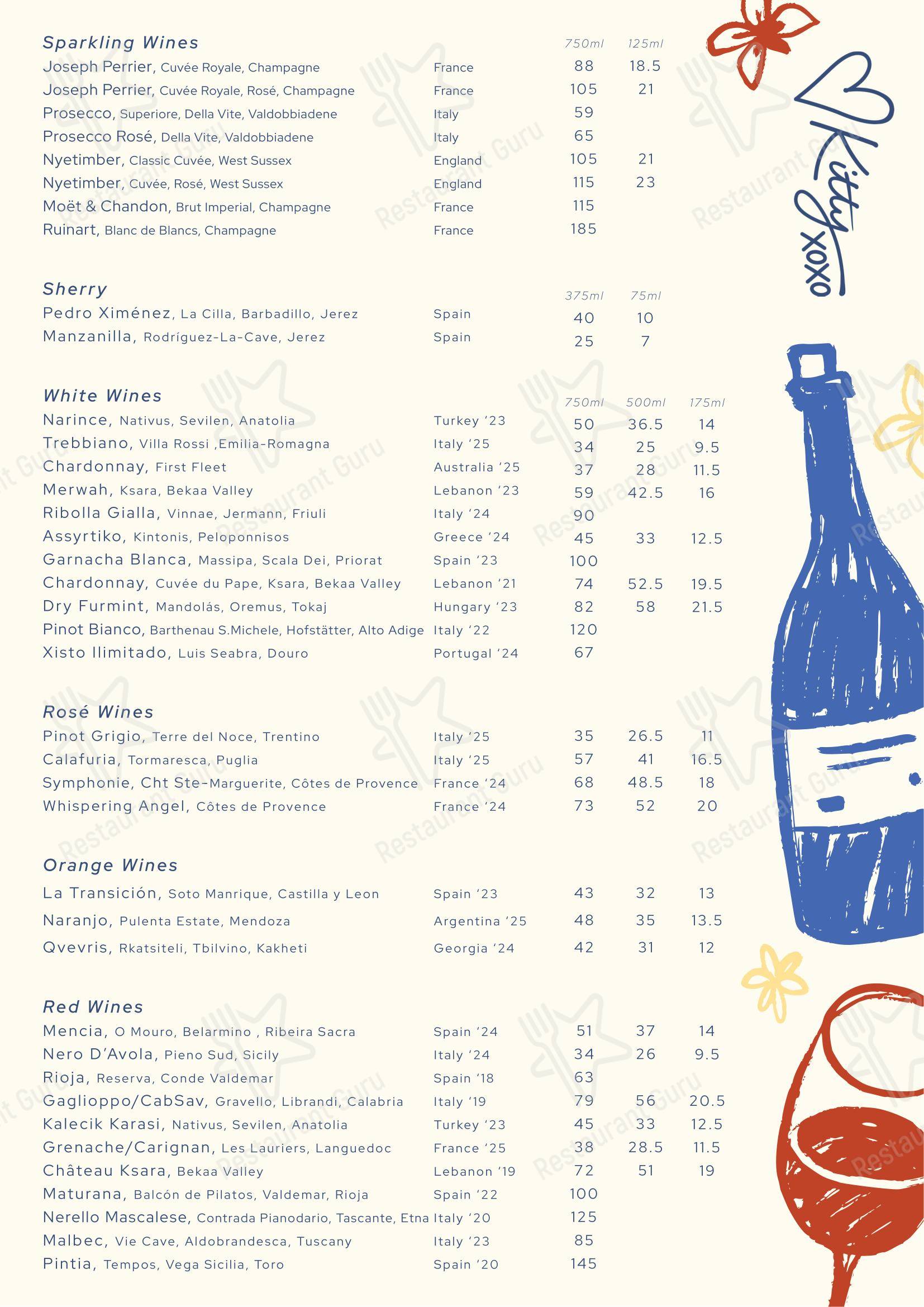 Wine Menu ресторана Kitty Hawk в Лондоне