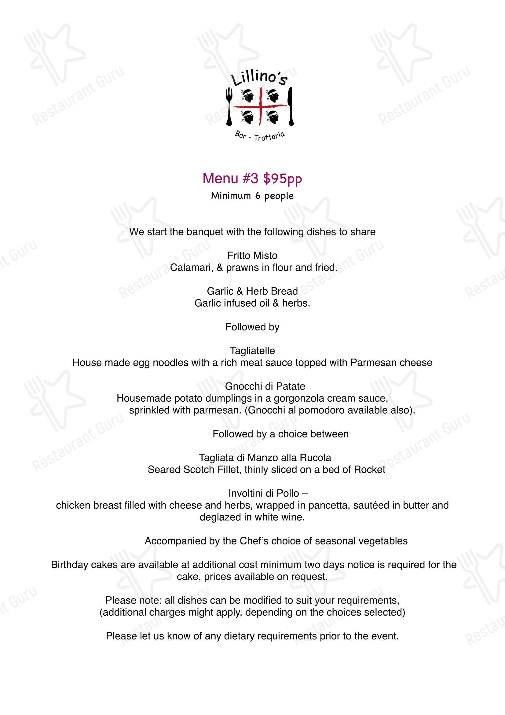 Ночное меню ресторана Lillino's Bar and Trattoria в Лавдейле
