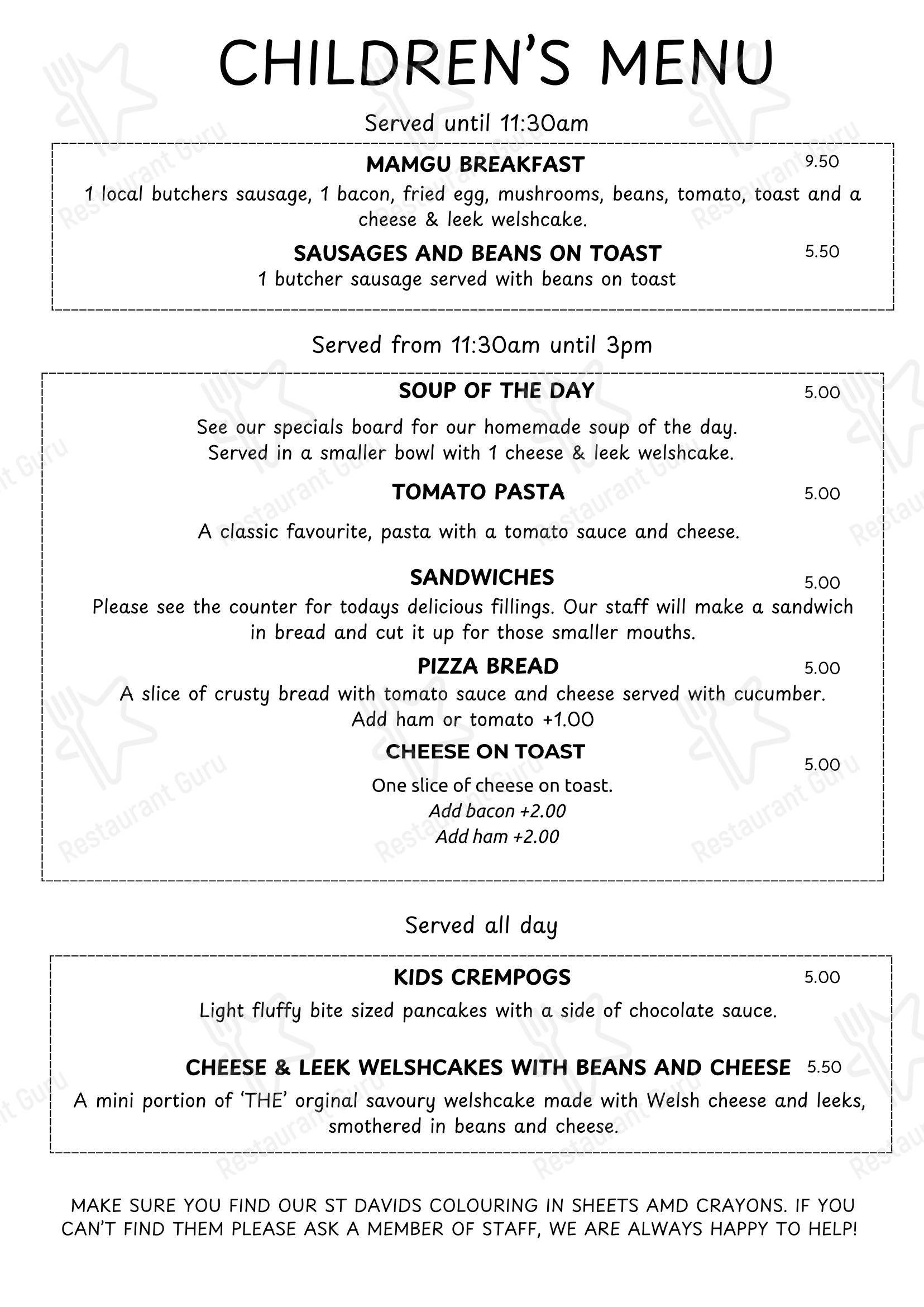 MamGu's Kitchen St Davids в Сент-Дейвидсе - Основное меню
