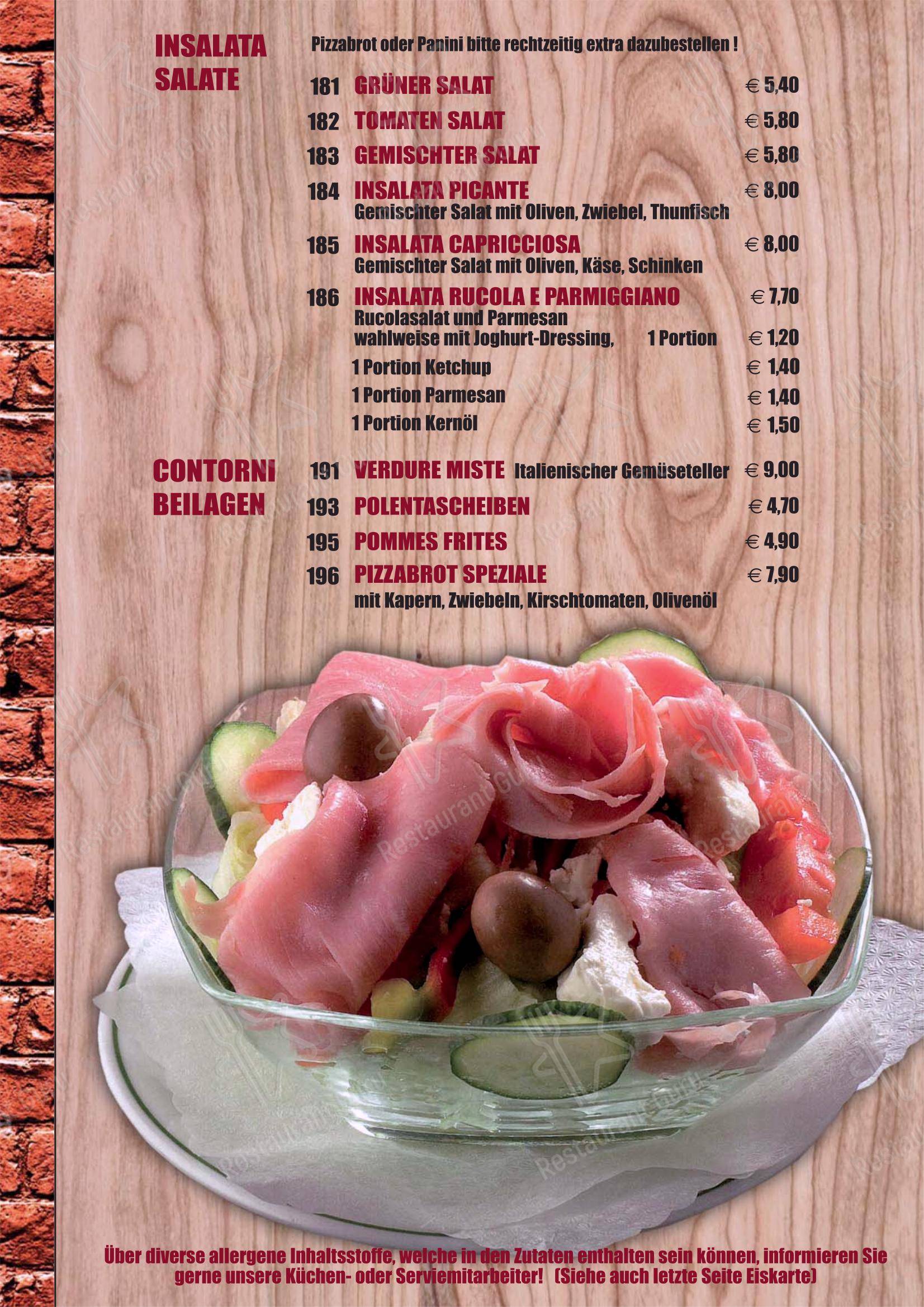 Меню напитков пиццерии Pizzeria Caputo в Фёлькермаркте