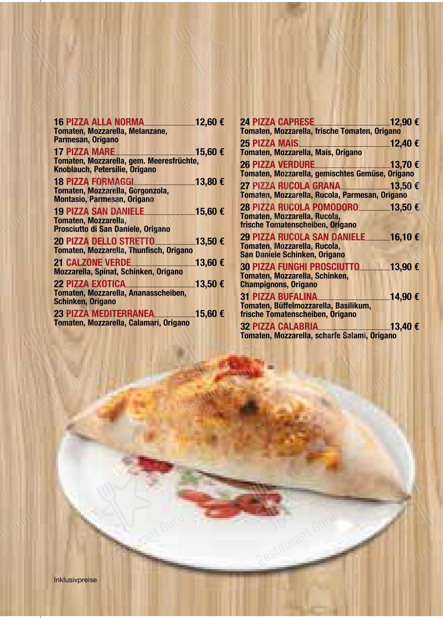 Основное меню пиццерии Pizzeria Caputo в Фёлькермаркте