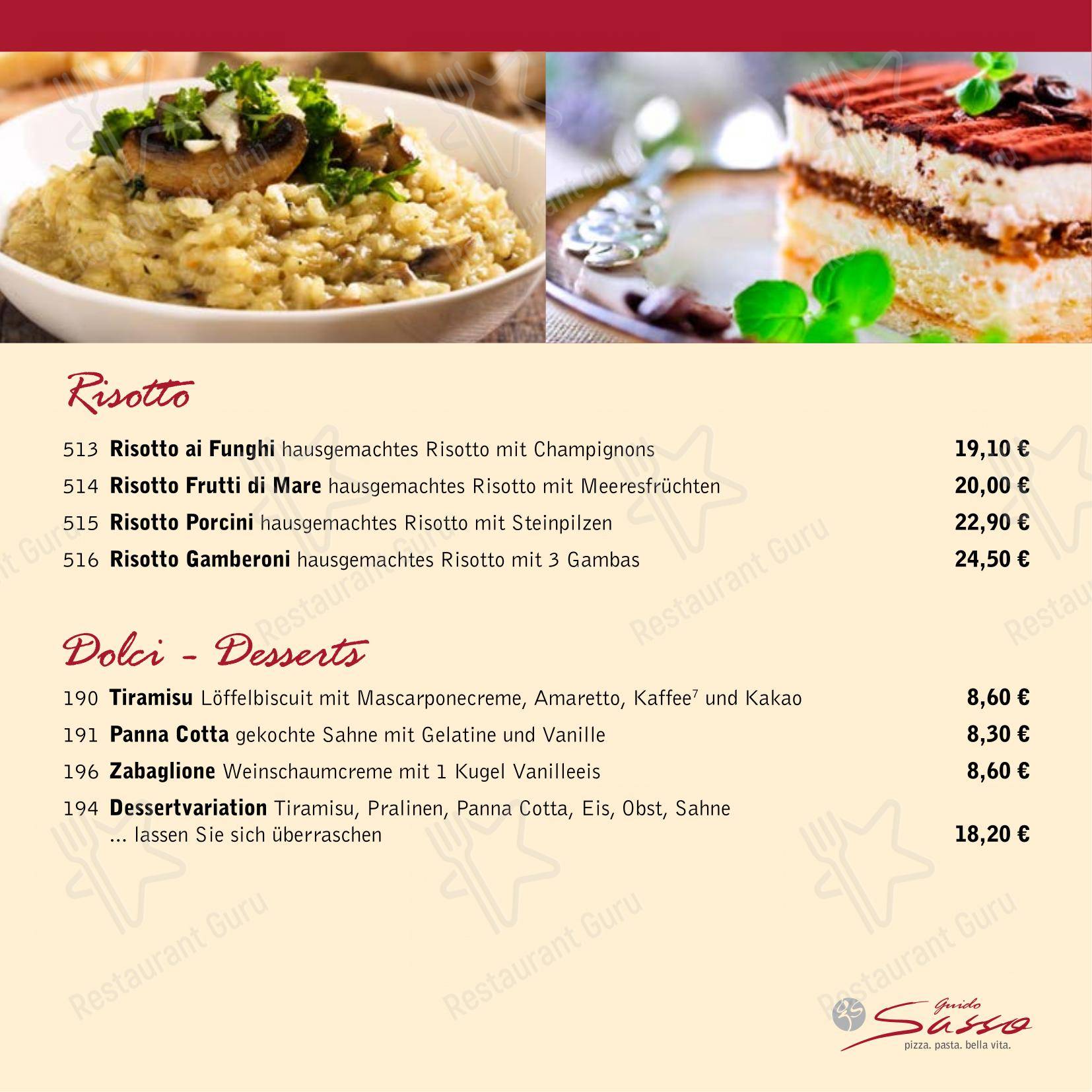 菜单 пиццерии Ristorante Guido Sasso