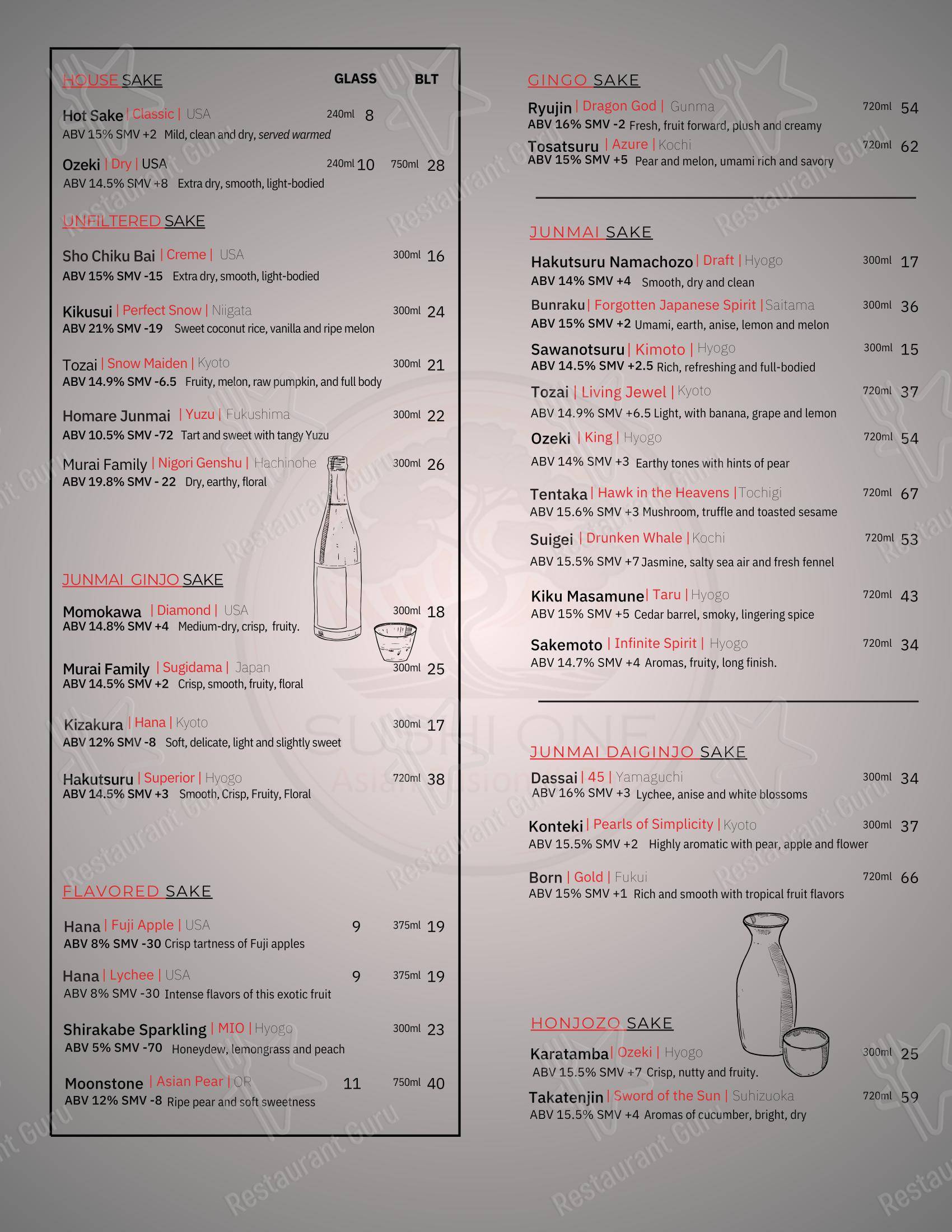 Меню ресторана Sushi One - Lunch Menu