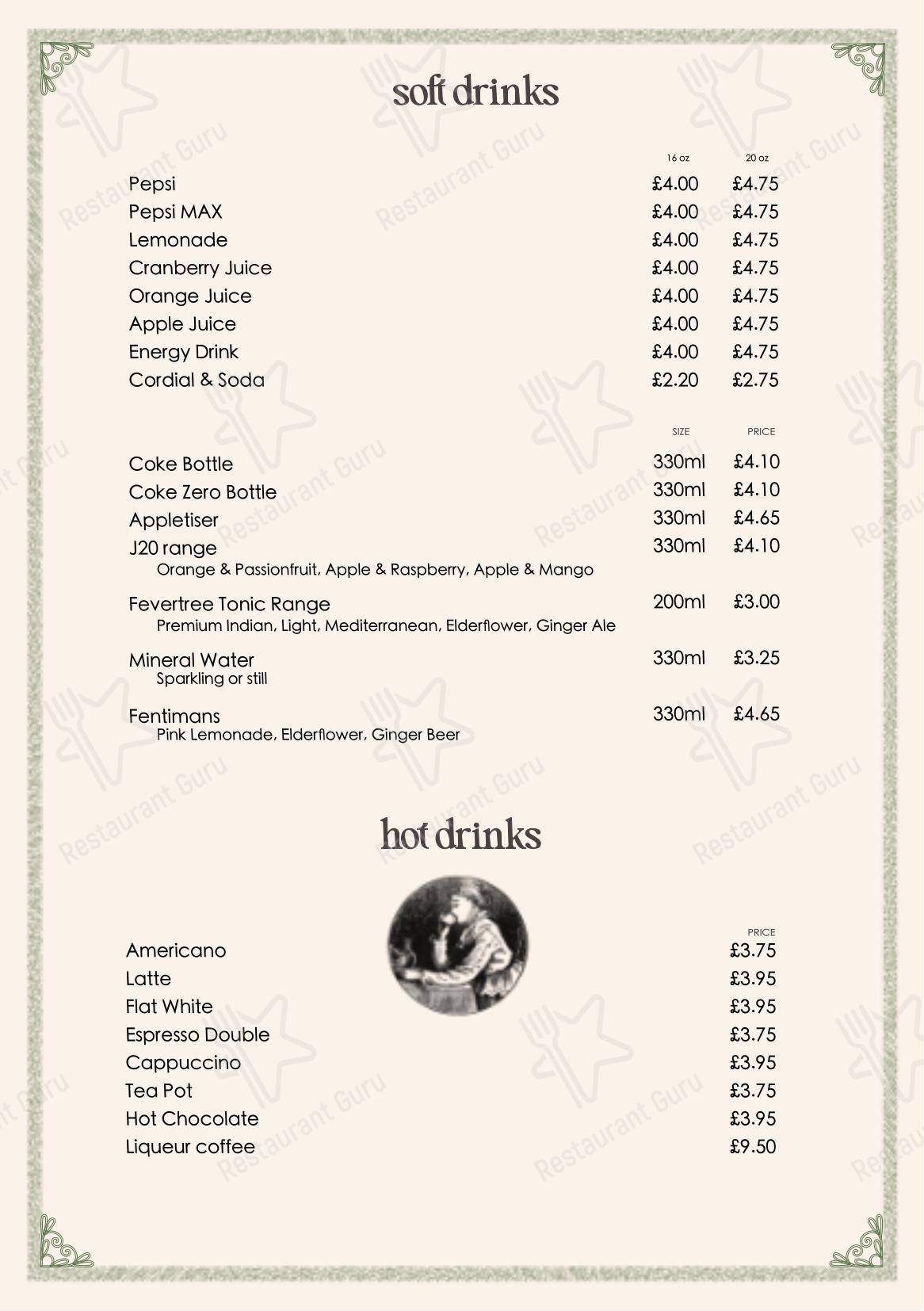Основное меню паба и бара The Bell Inn в Хамптоне