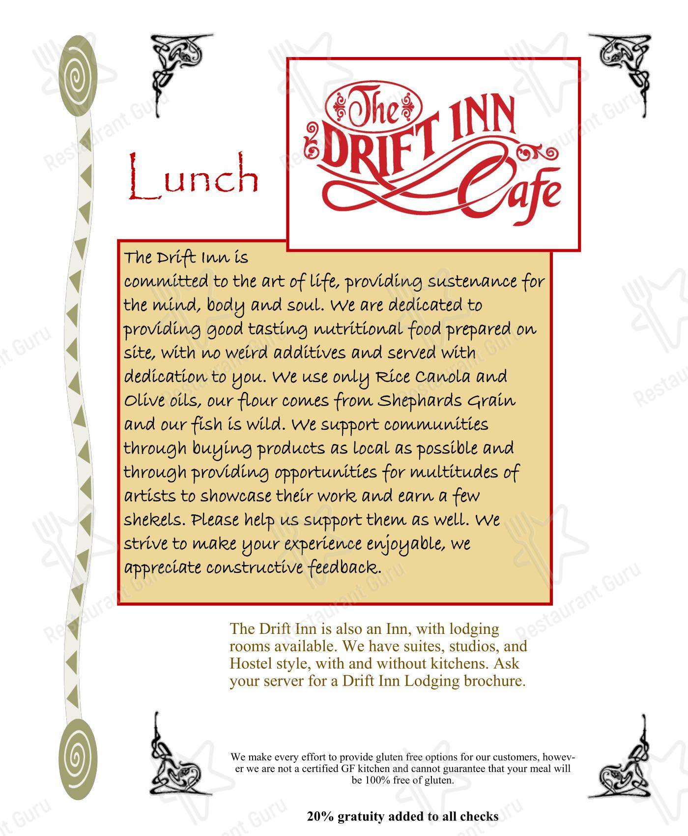 Ночное меню ресторана The Drift Inn Hotel and Restaurant в Ячатсе
