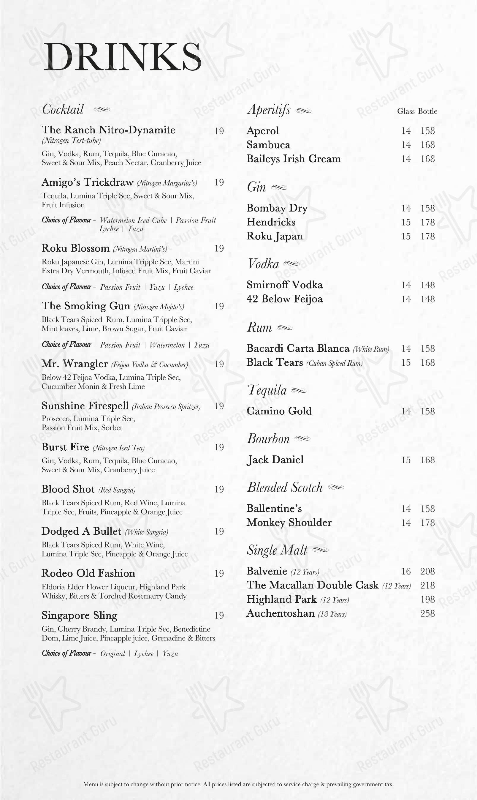 TheRanchSteakhouse в Сингапуре - 菜单