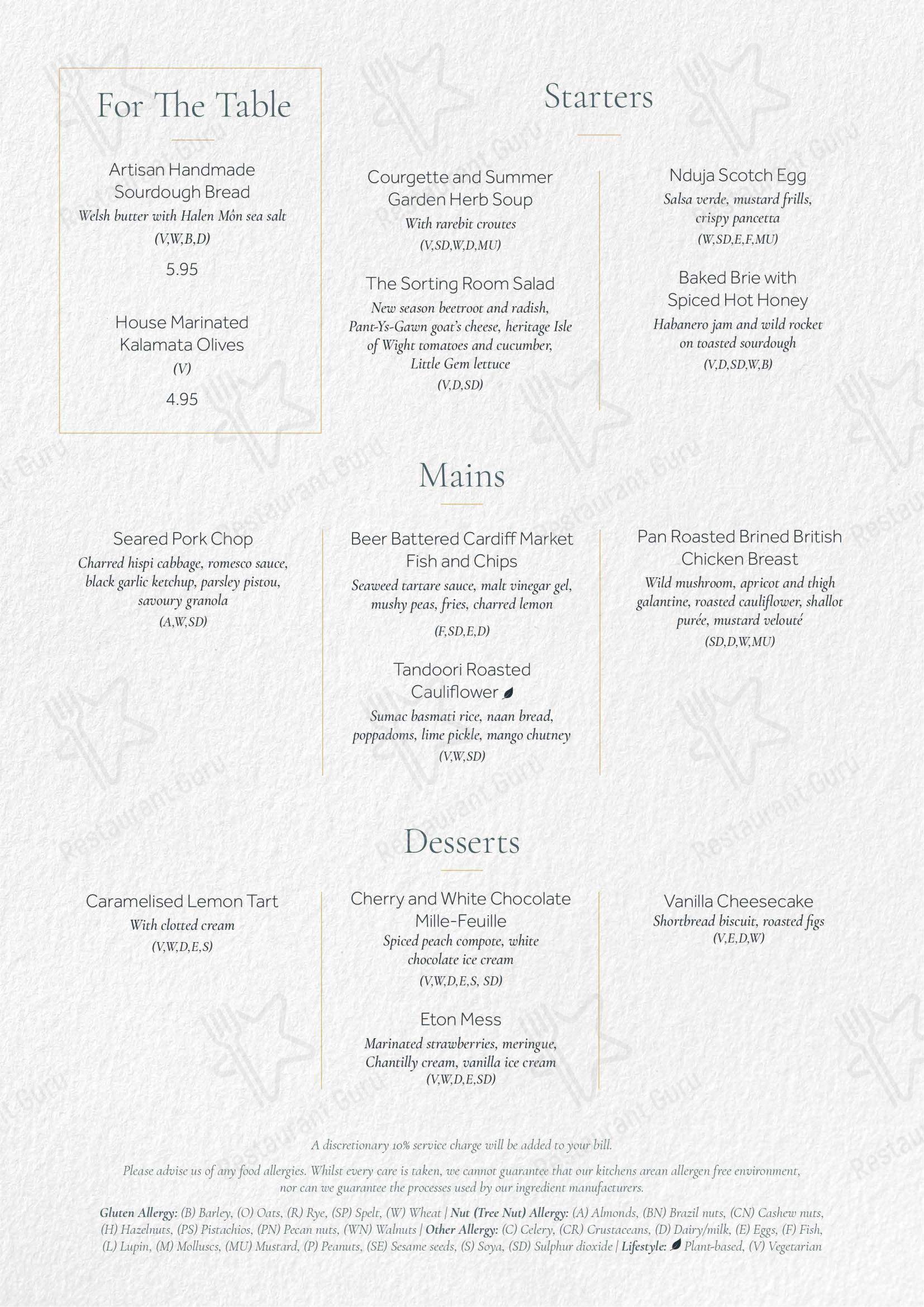 The Sorting Room Restaurant в Кардифф - Bistro Menu