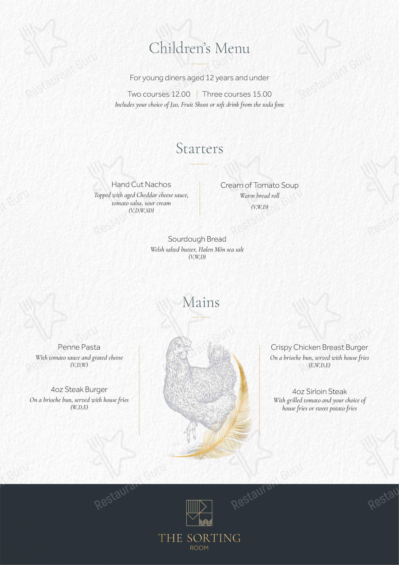 Drink menu ресторана The Sorting Room Restaurant