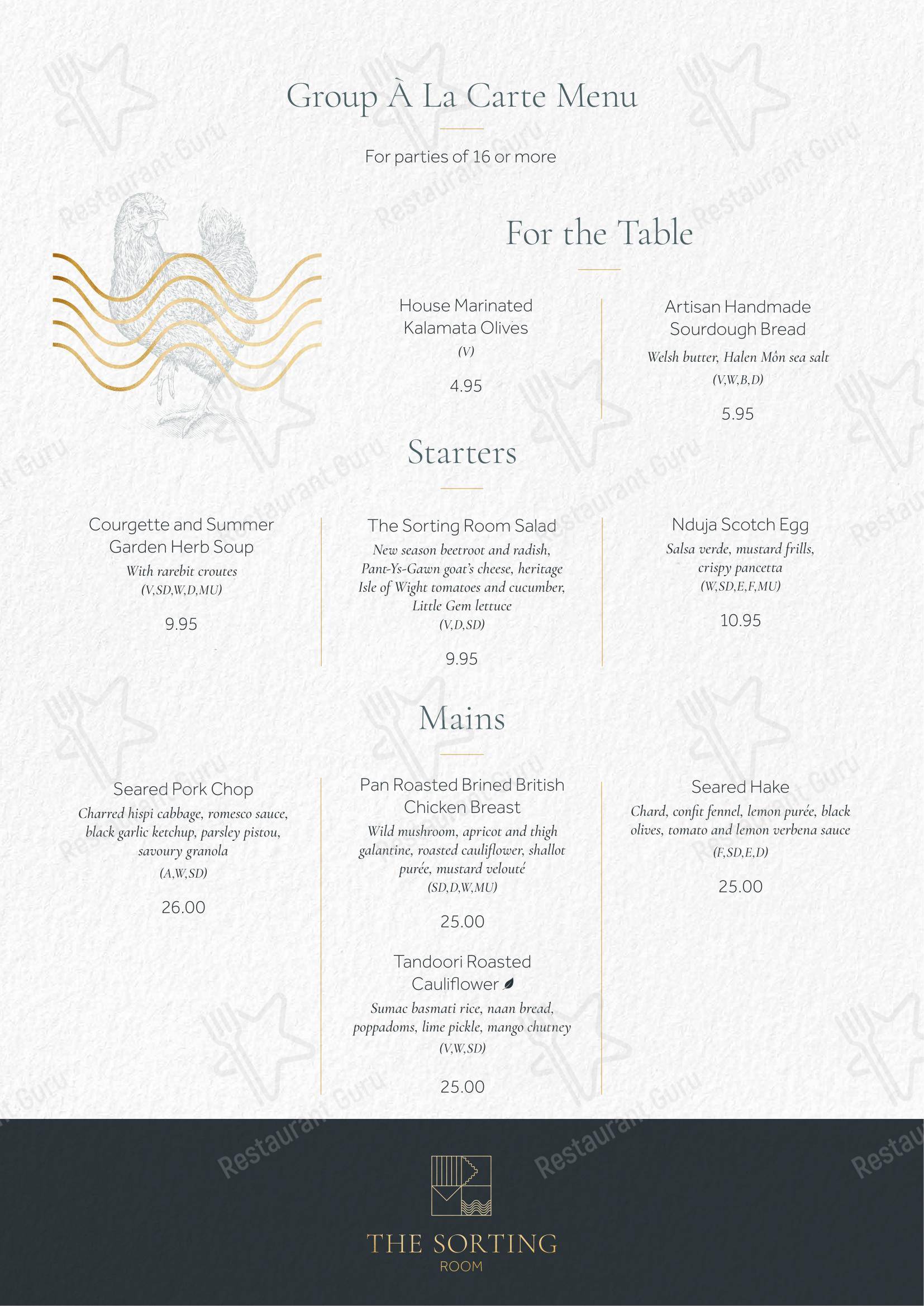 Menu Food ресторана The Sorting Room Restaurant