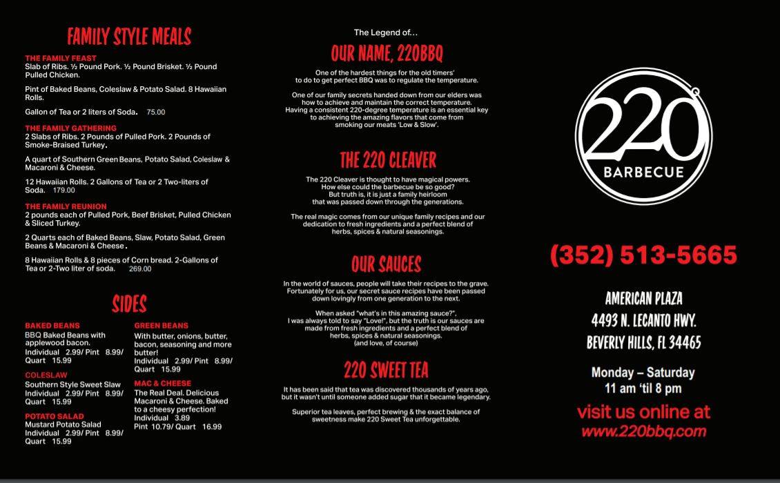 Beverly Hills 220 BBQ Beverly Hills FL меню
