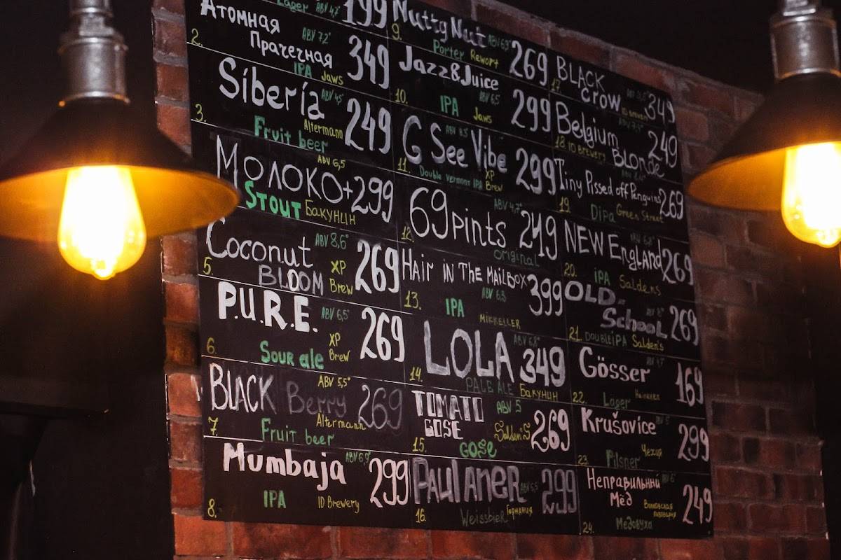 Крафт бар 69 Pints меню
