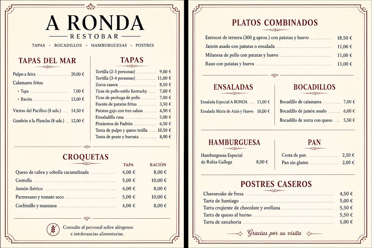A Ronda Restobar меню