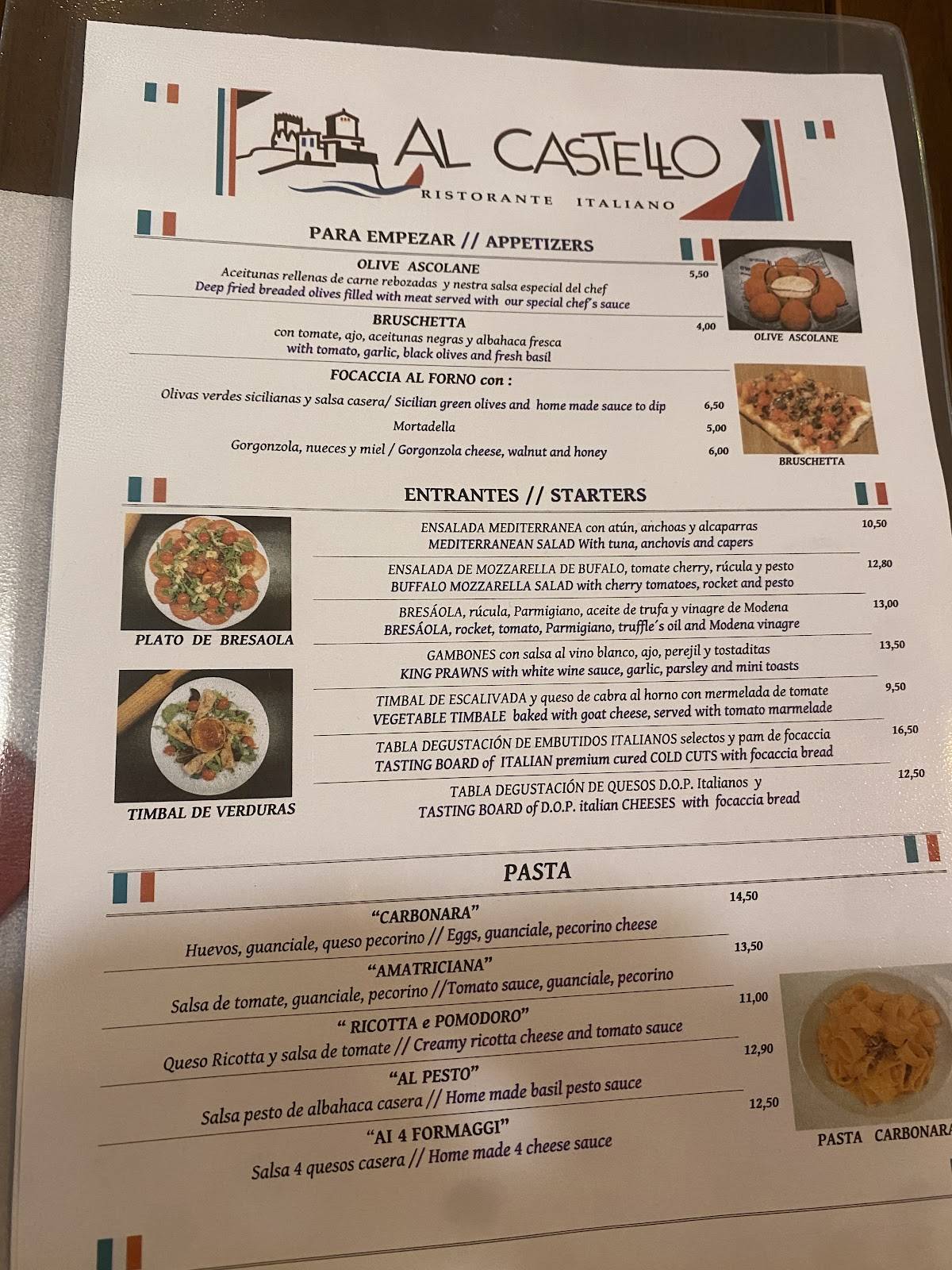 AL CASTELLO - Ristorante ITALIANO меню