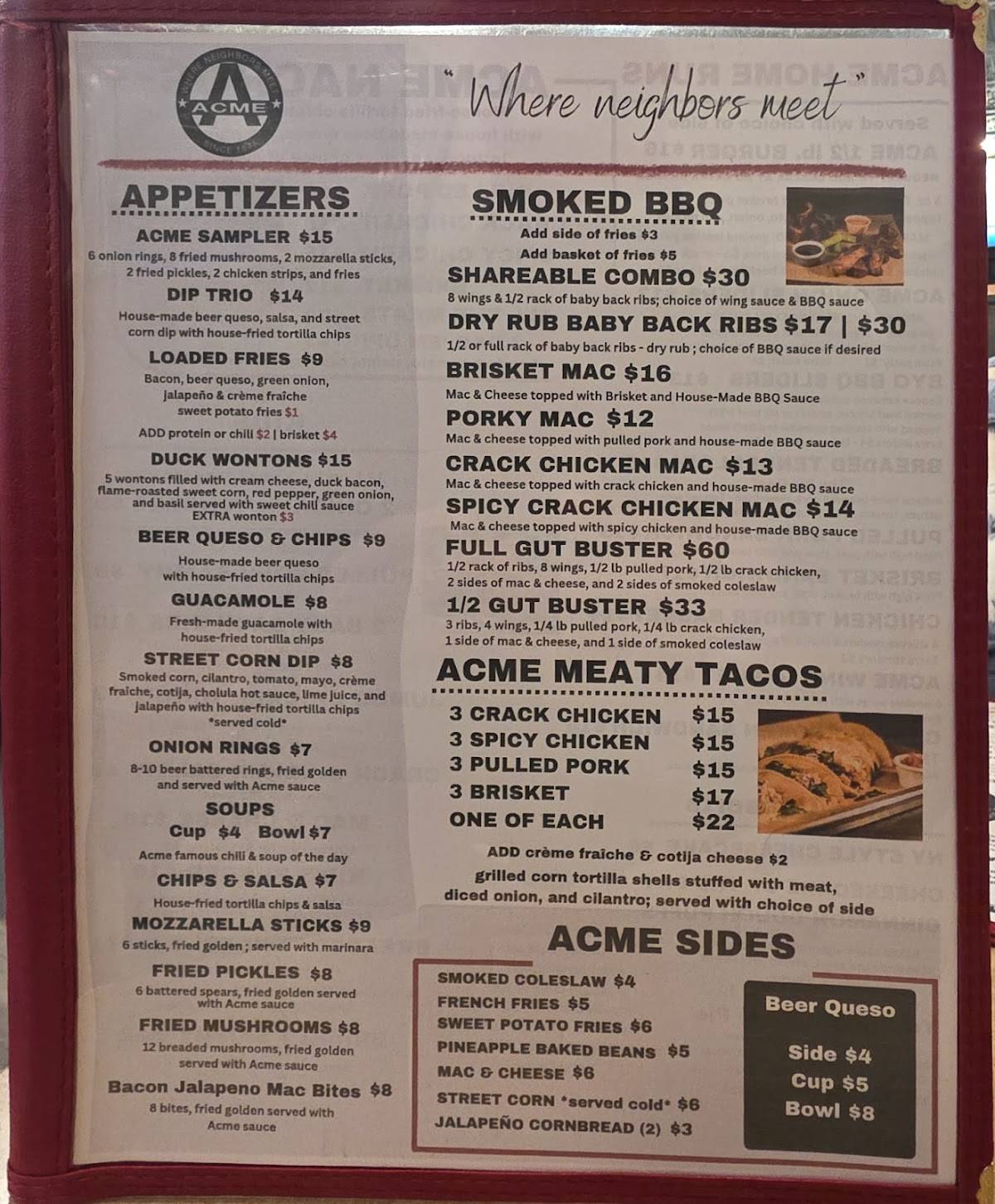 Acme Bar & Grill меню