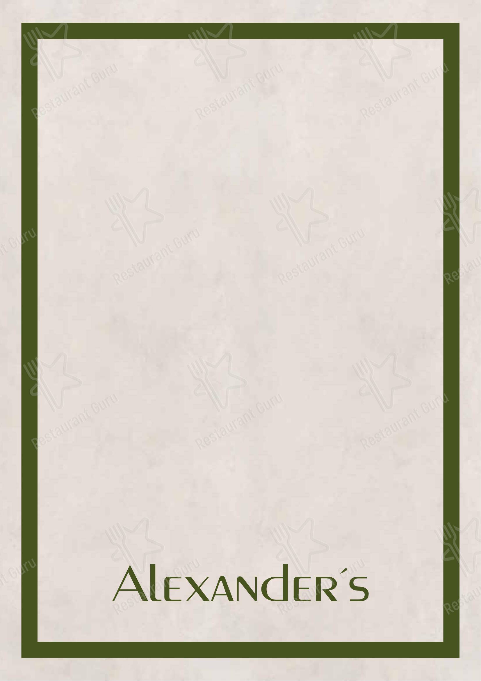 Меню паба и бара Alexander’s
