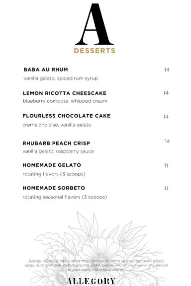 Allegory Restaurant and Bar меню