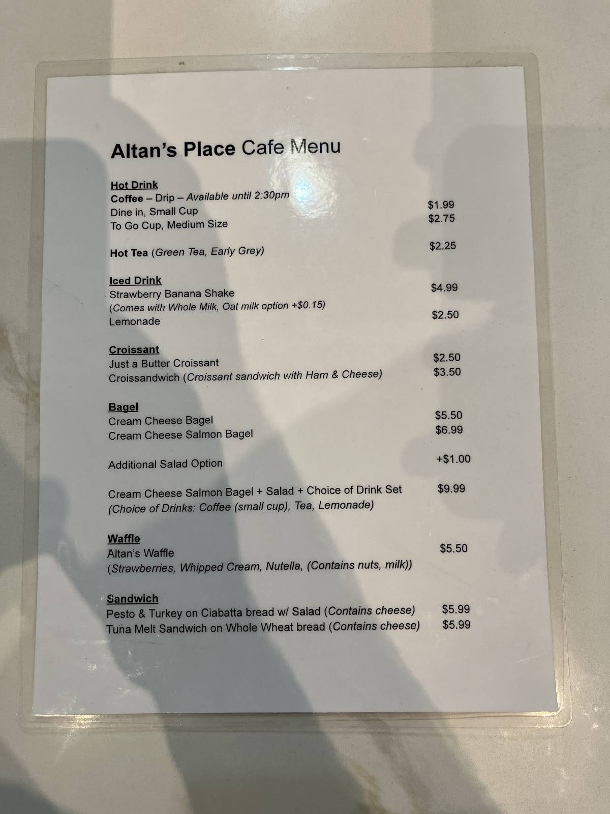 Altan's Place меню