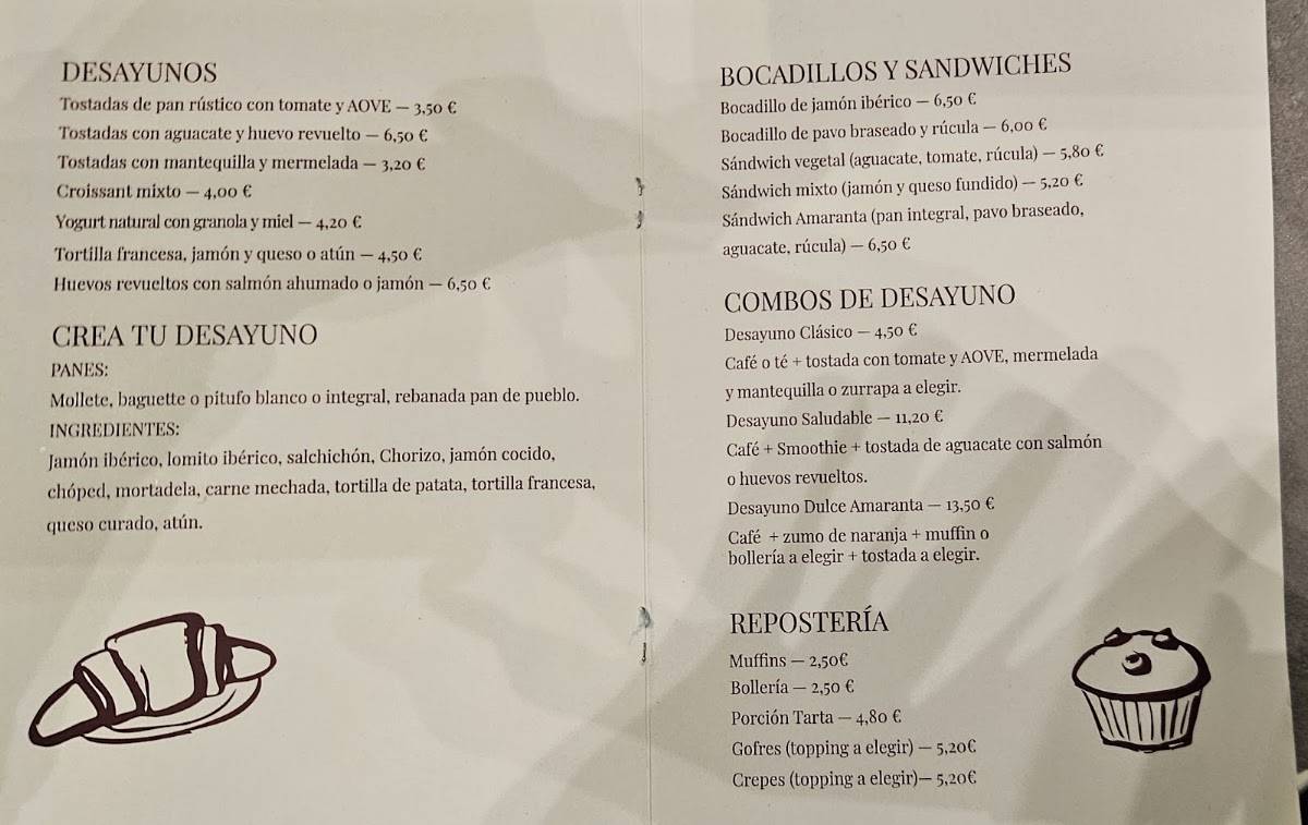 Amaranta Café меню
