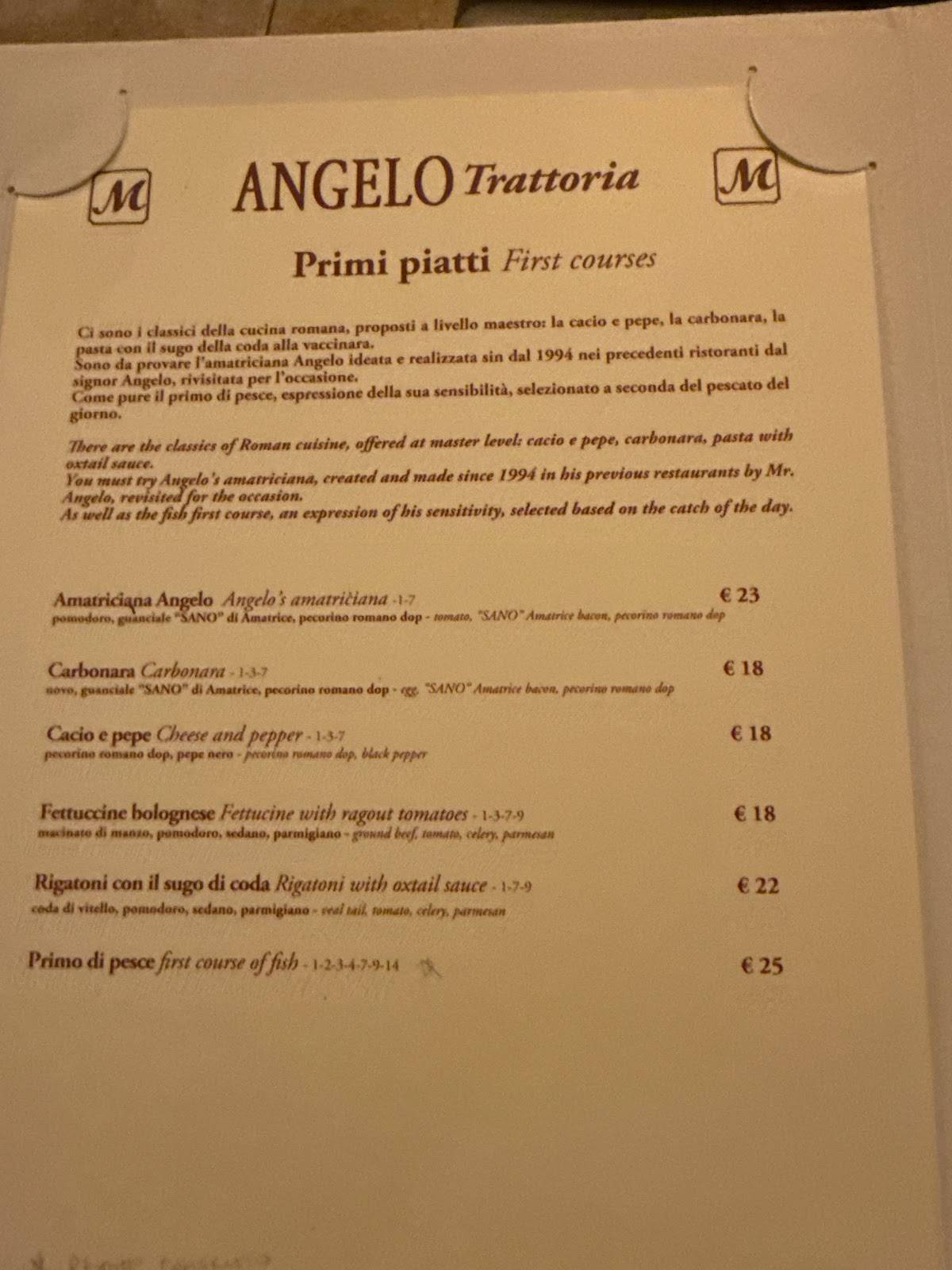 Angelo's меню