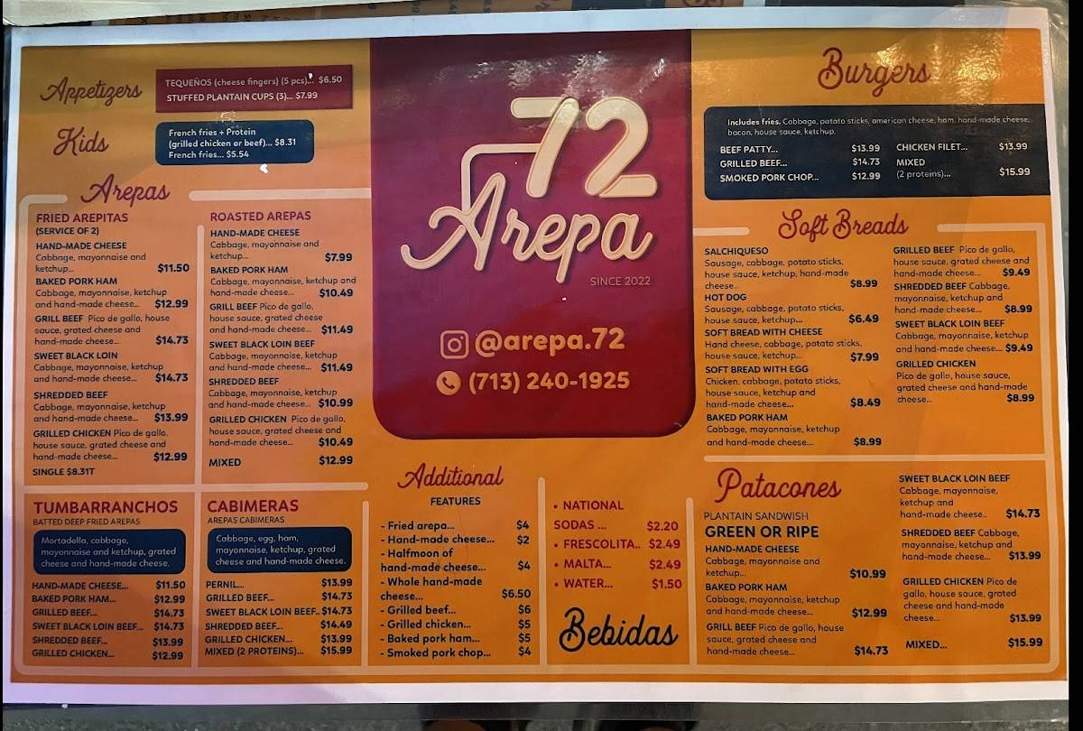 Arepa 72 меню