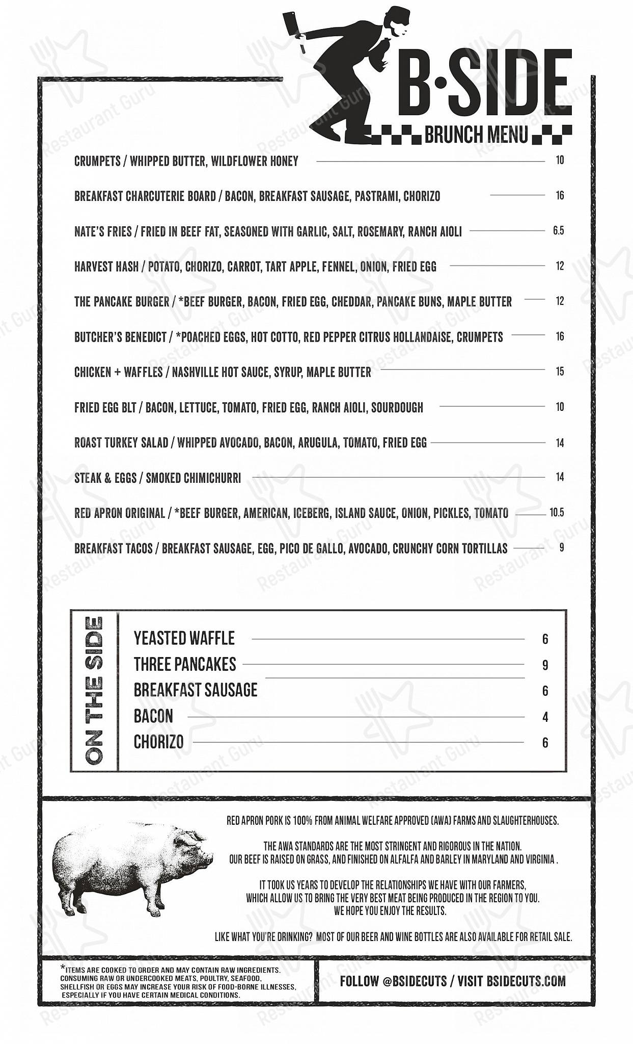Dining Room Menu паба и бара B Side в Меррифилде