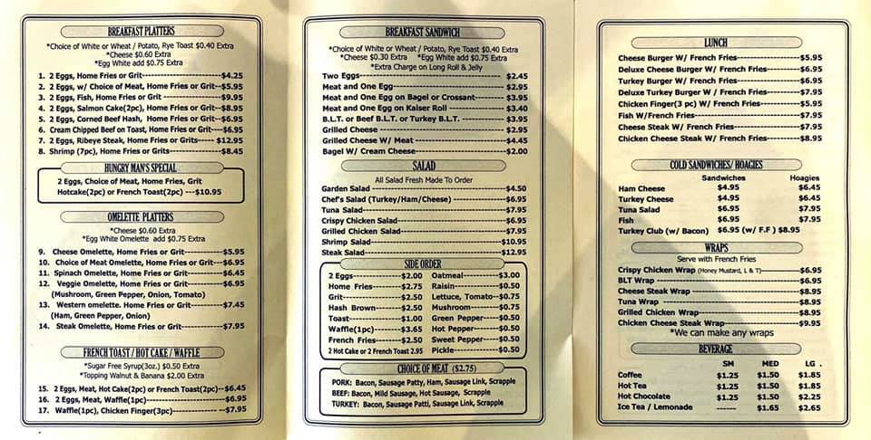 B&B Breakfast and Lunch меню