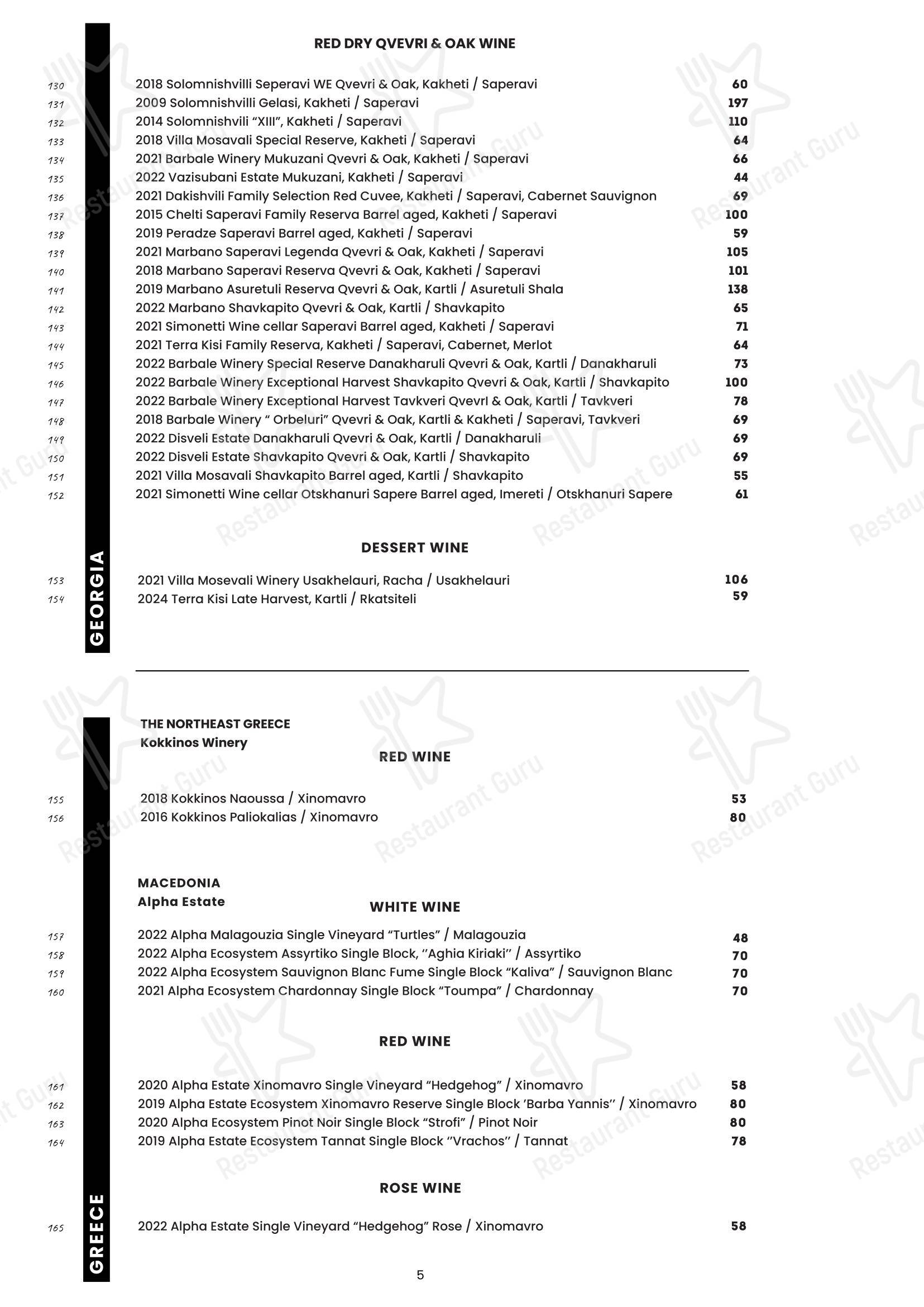 Ночное меню ресторана BABO modern Georgian cuisine в Риге