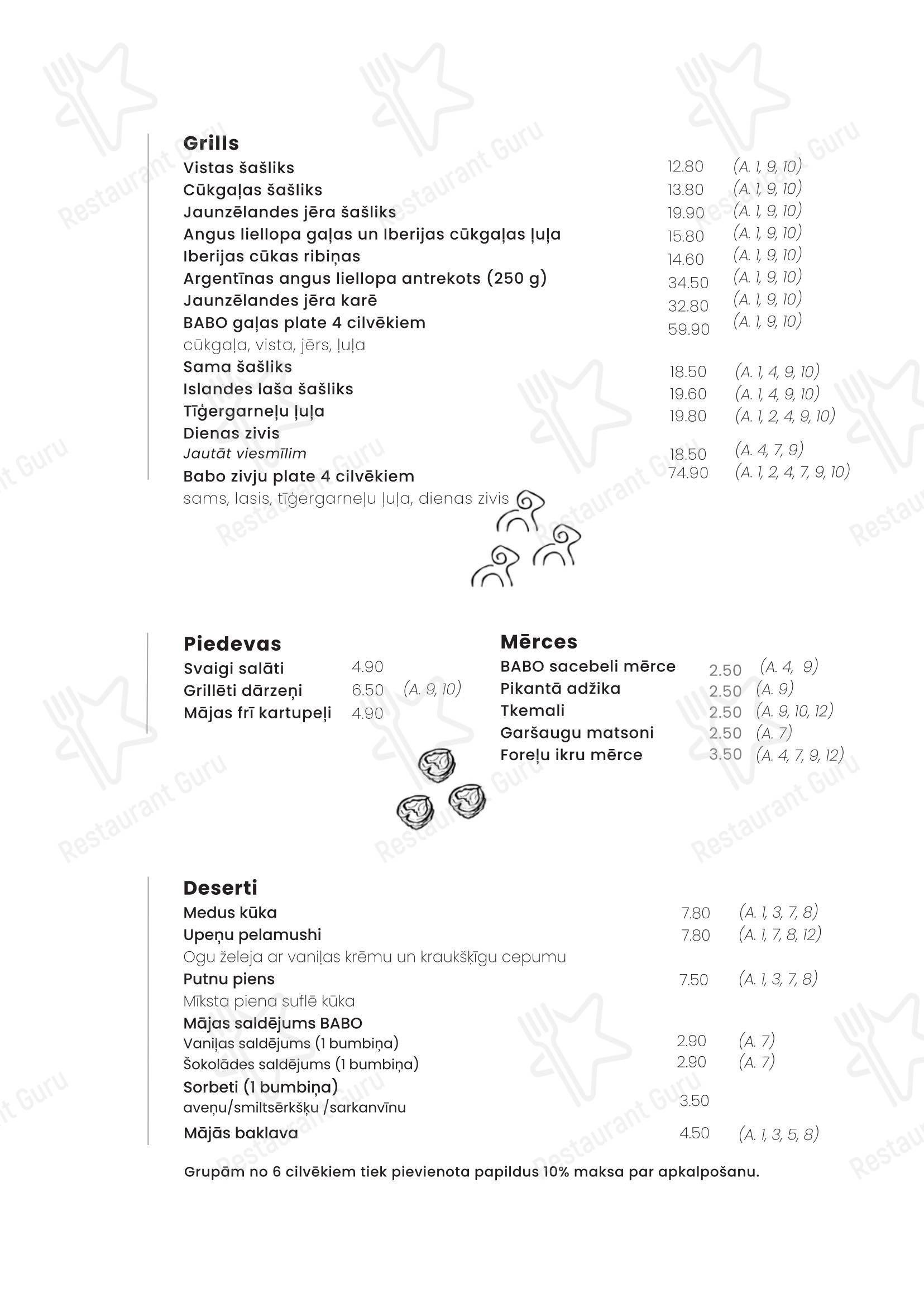 菜单 ресторана BABO modern Georgian cuisine в Риге