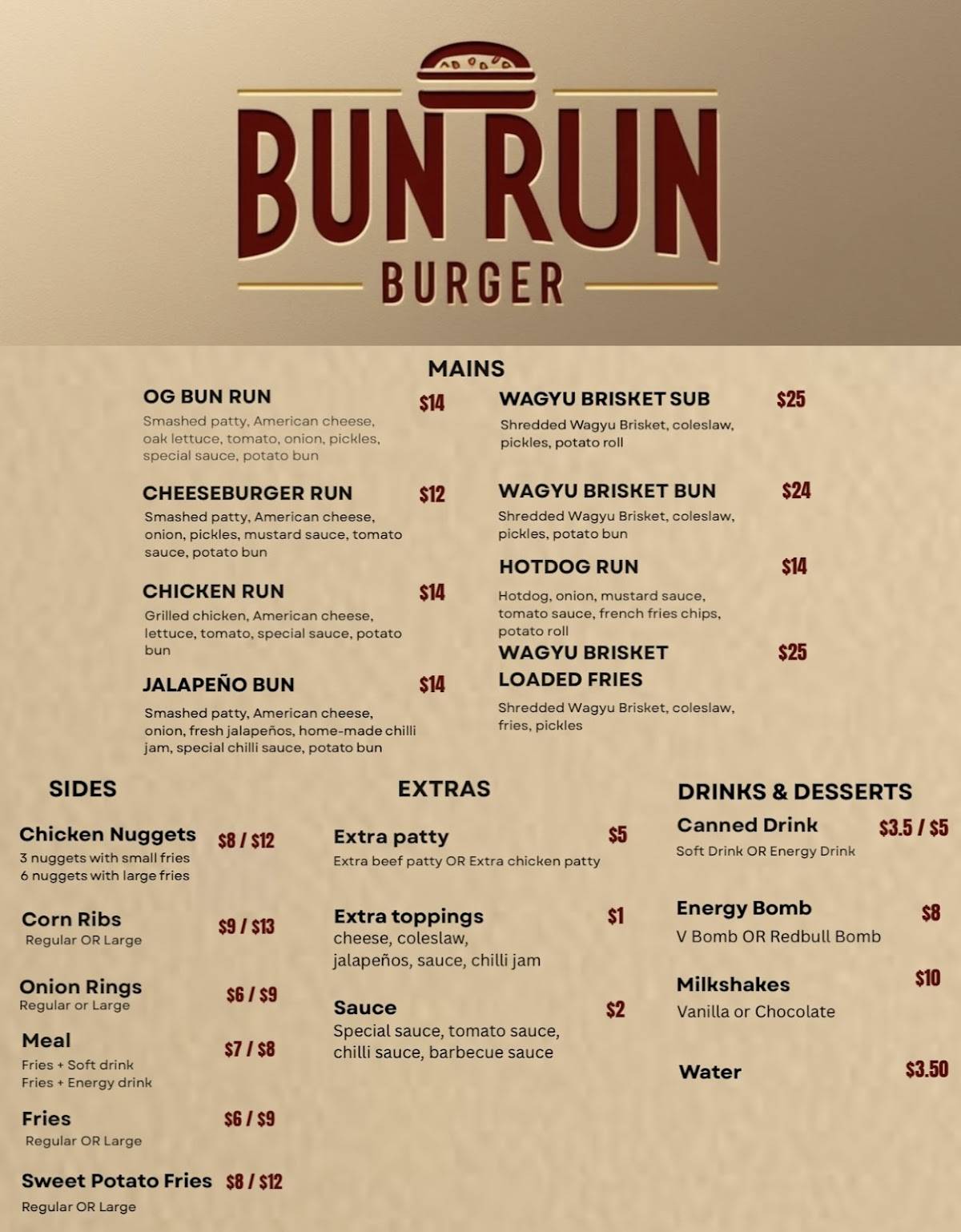 BUN RUN меню
