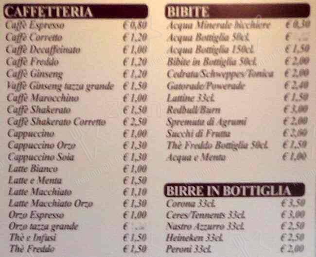 Bar Castani меню