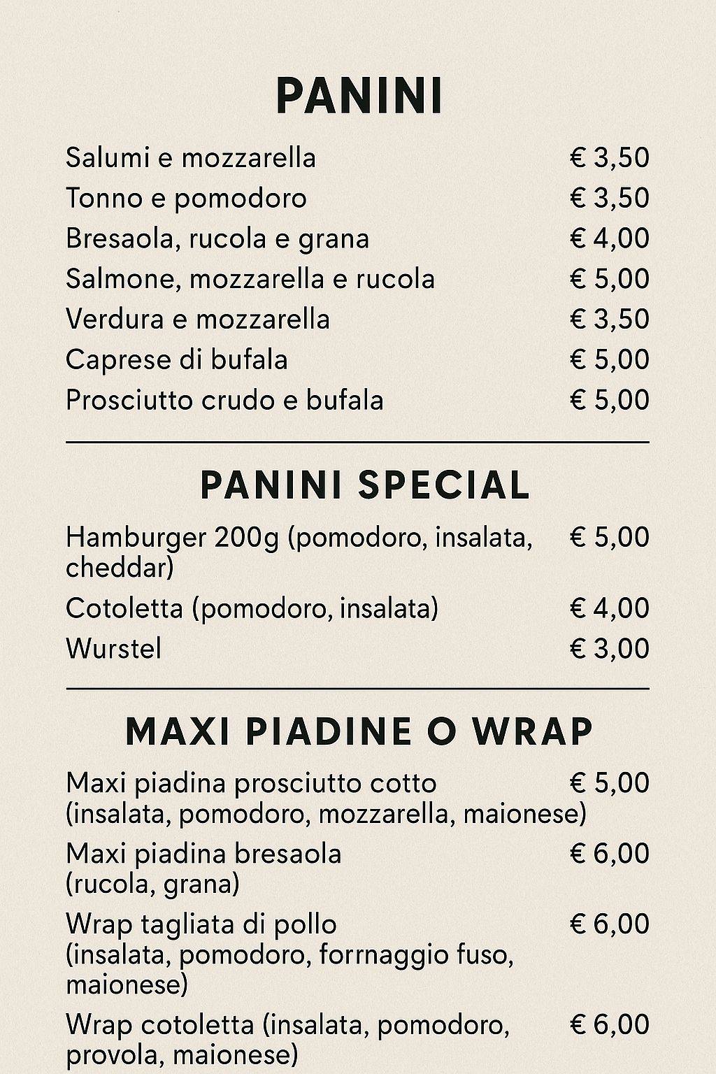 Bar Il Ritrovo меню