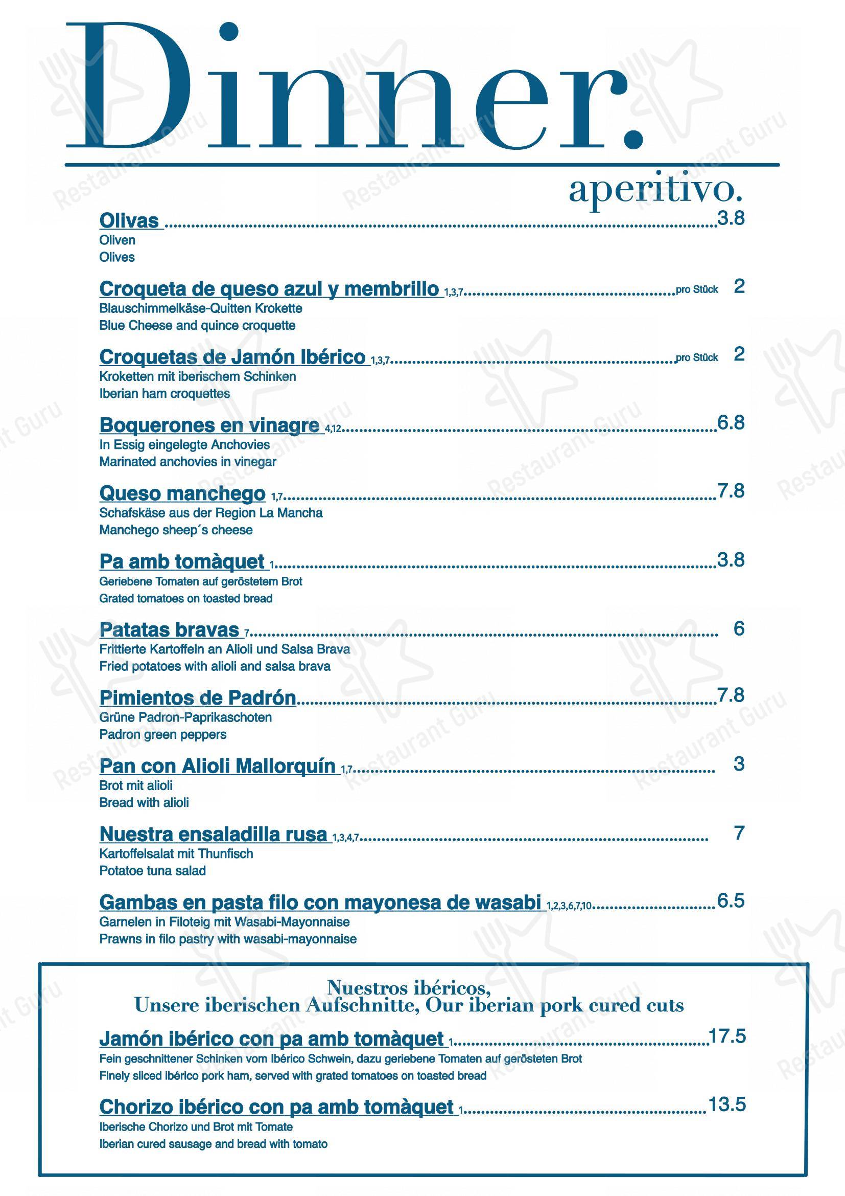 Меню паба и бара Raval - Dinner Menu