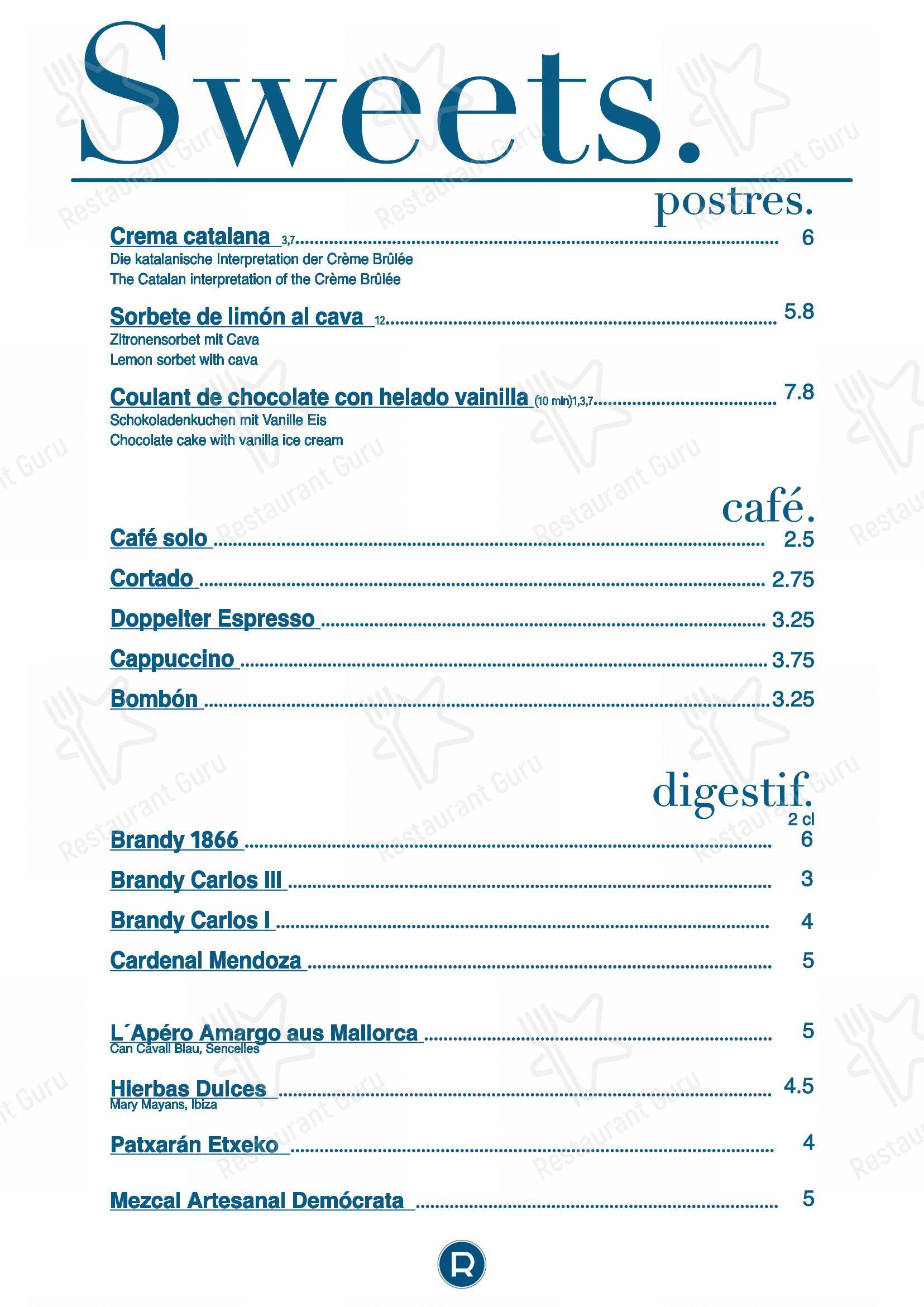 Dinner Menu паба и бара Raval в Берлине