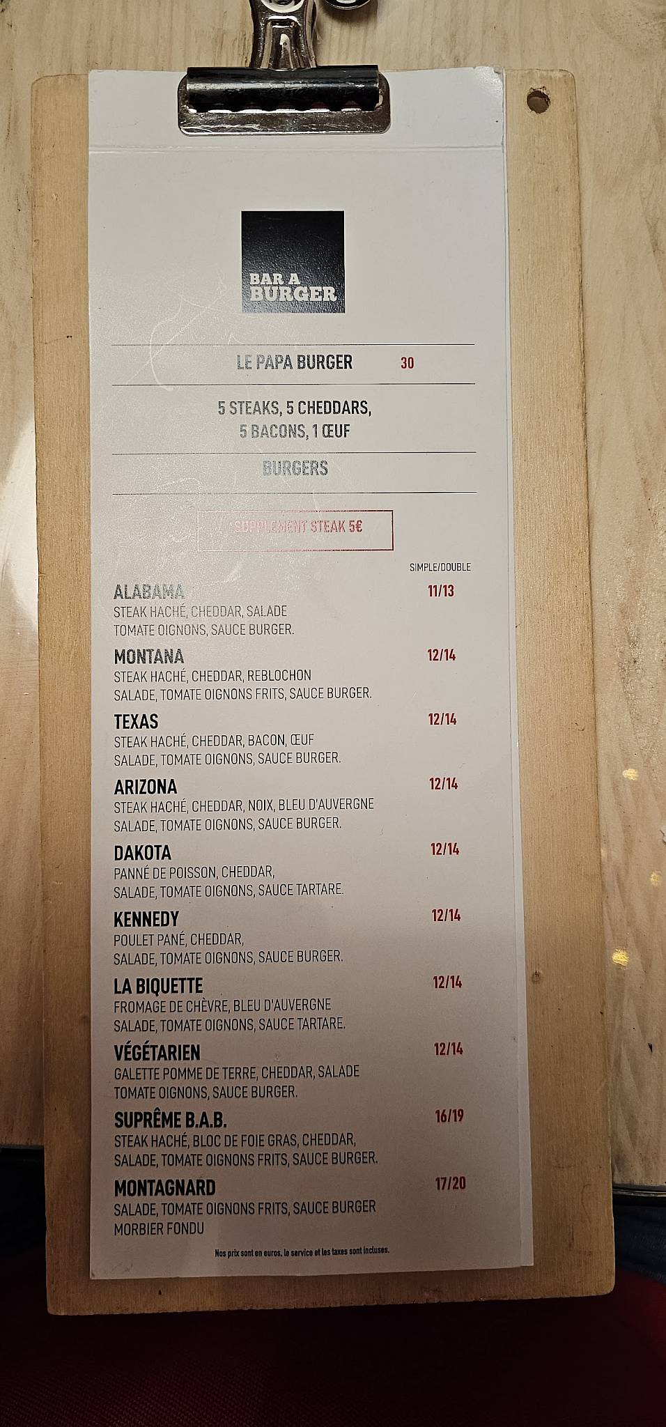 Bar à Burger Mer меню