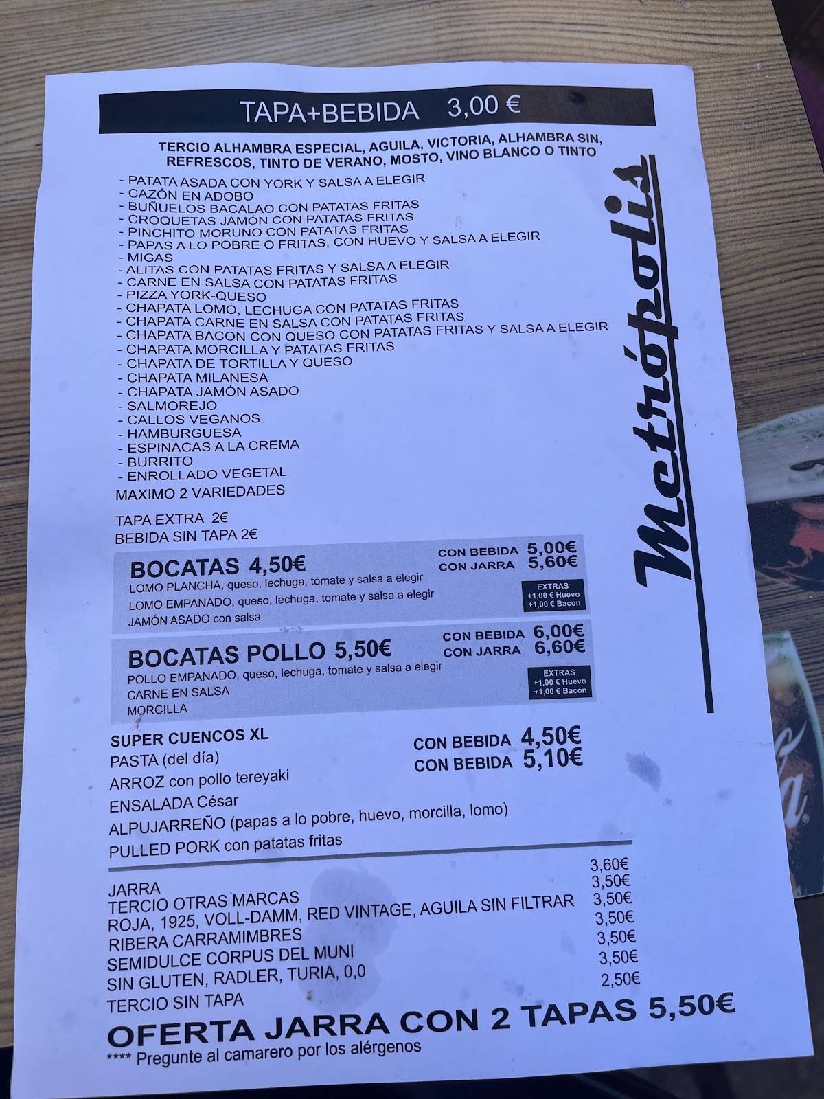 Bar metropolis меню