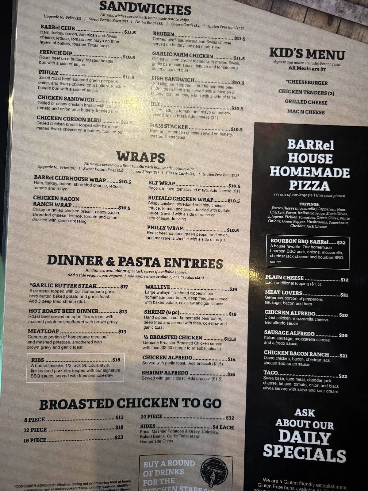 Barrel House меню