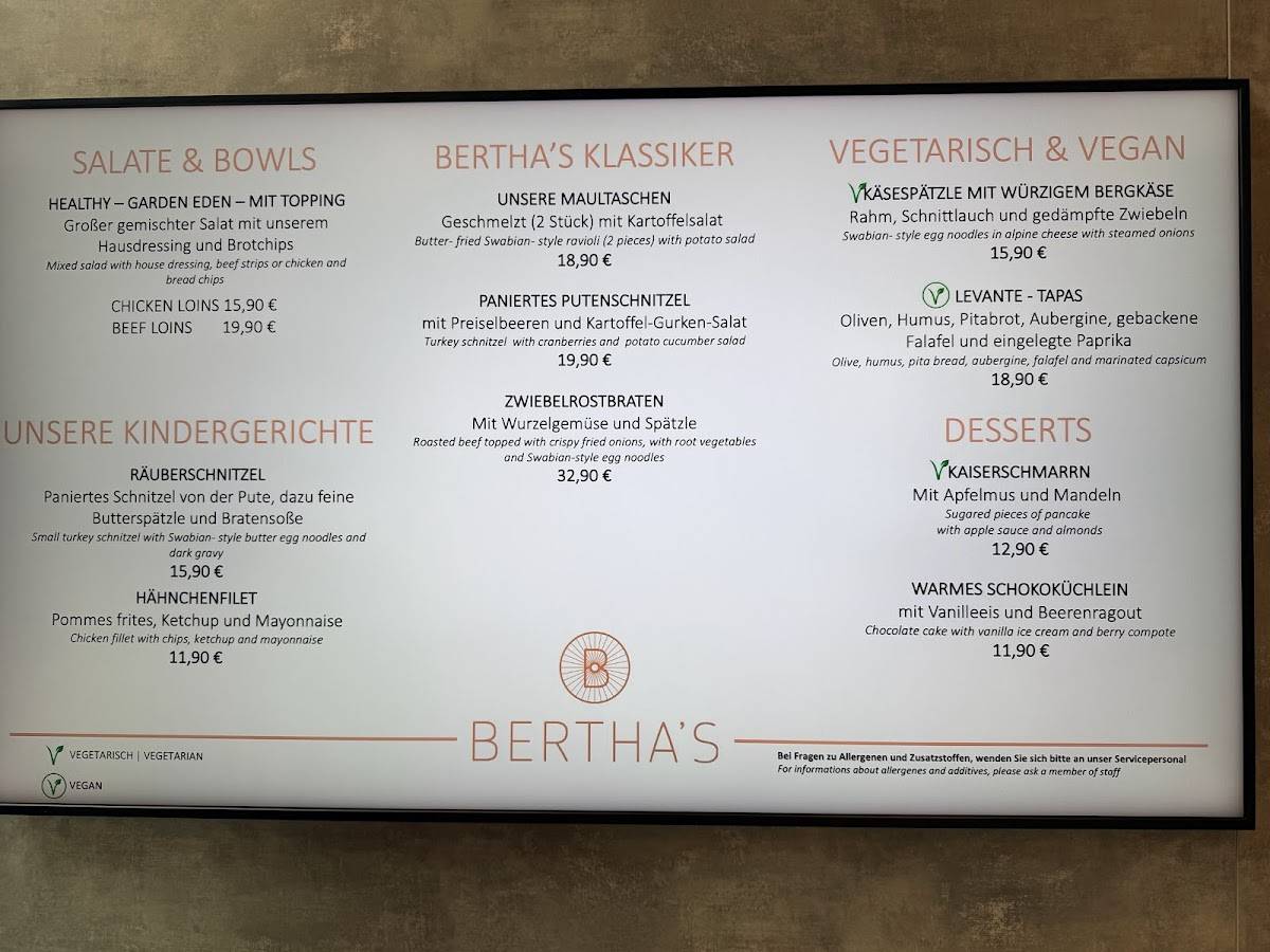 Bertha's меню