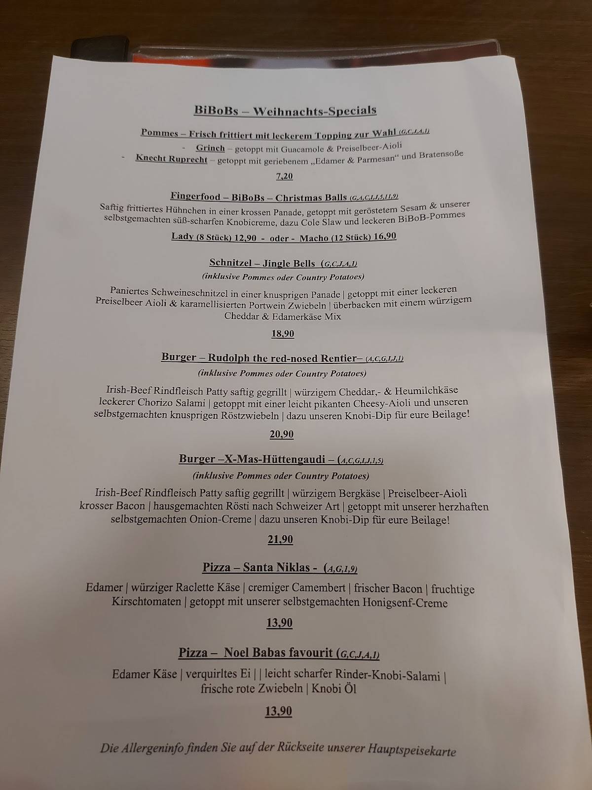 BiBoB-Eventgastronomie меню