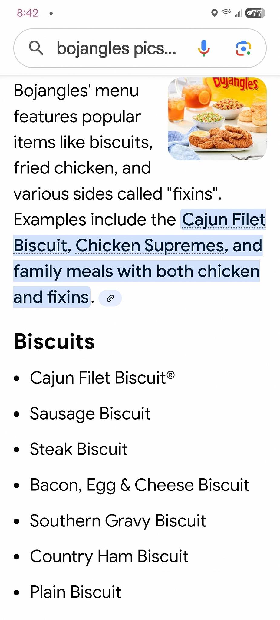 Bojangles меню