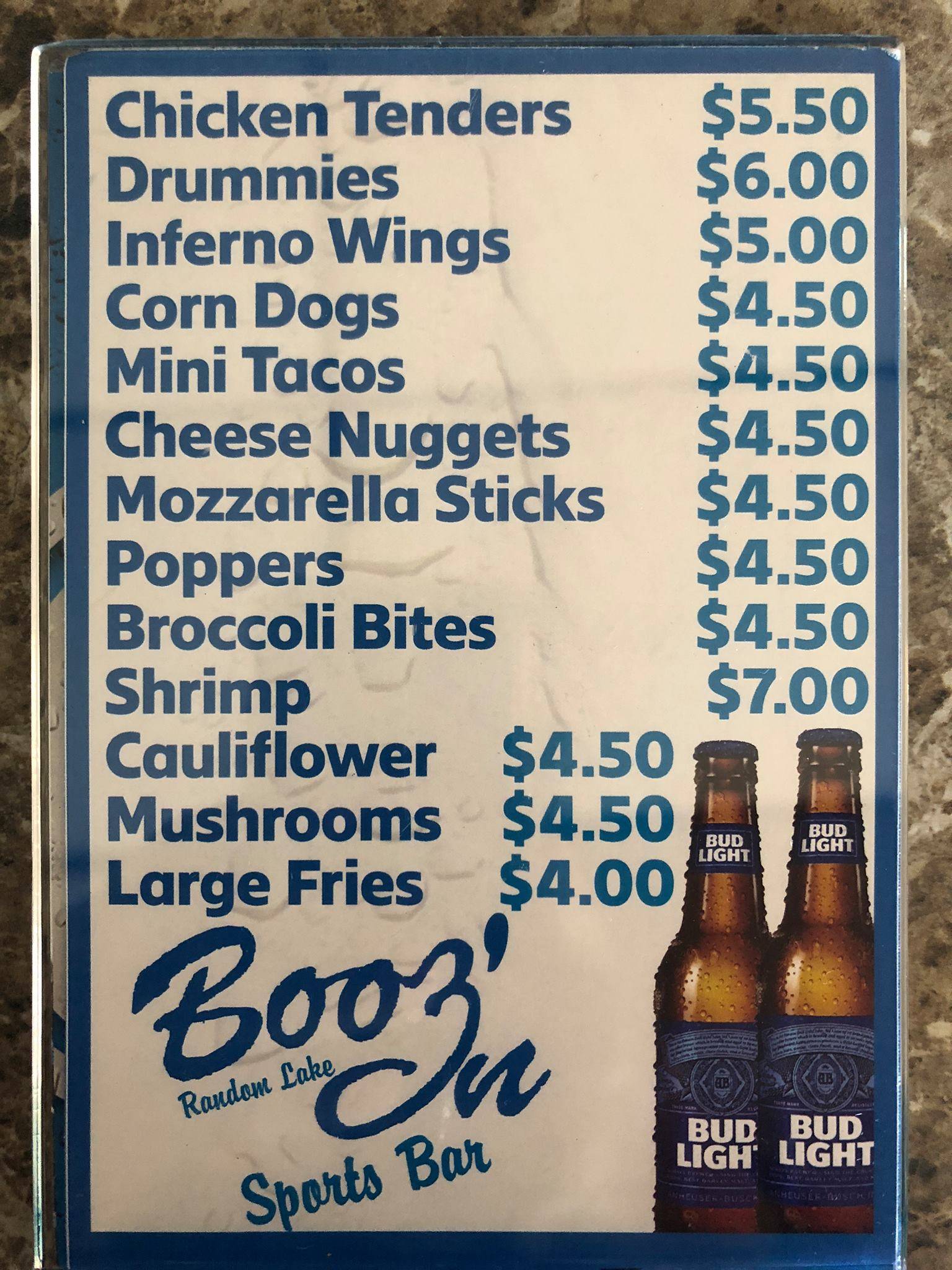 Booz'in меню
