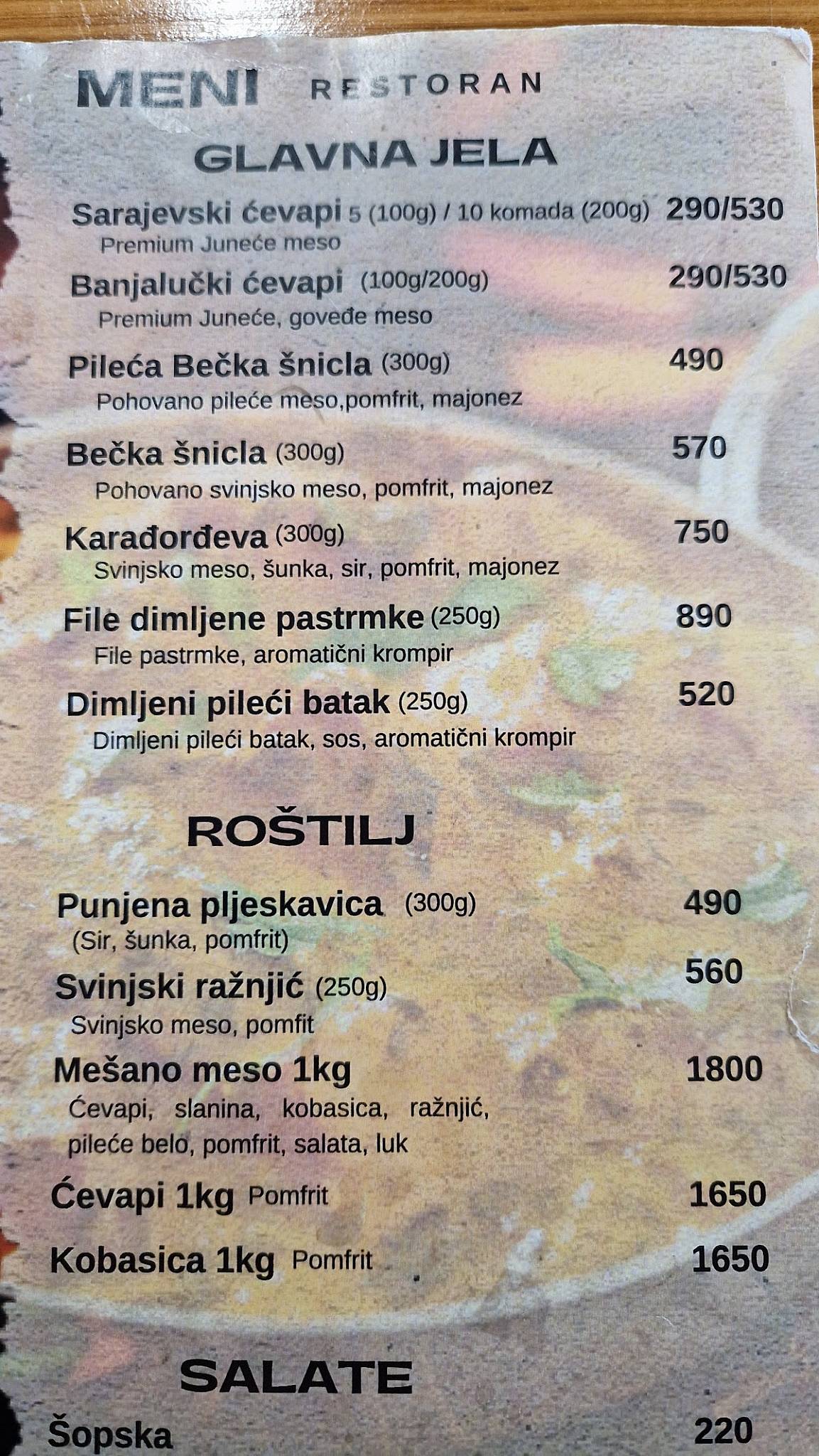 Brkina Domaća Kuhinja меню