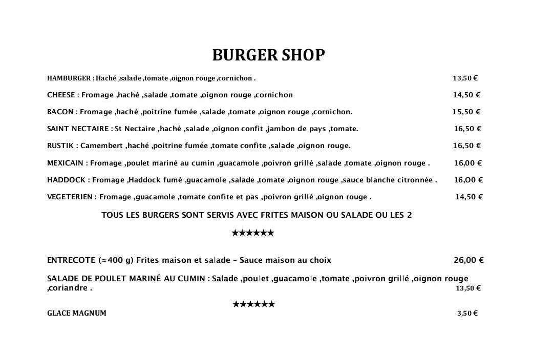 Burger Shop меню