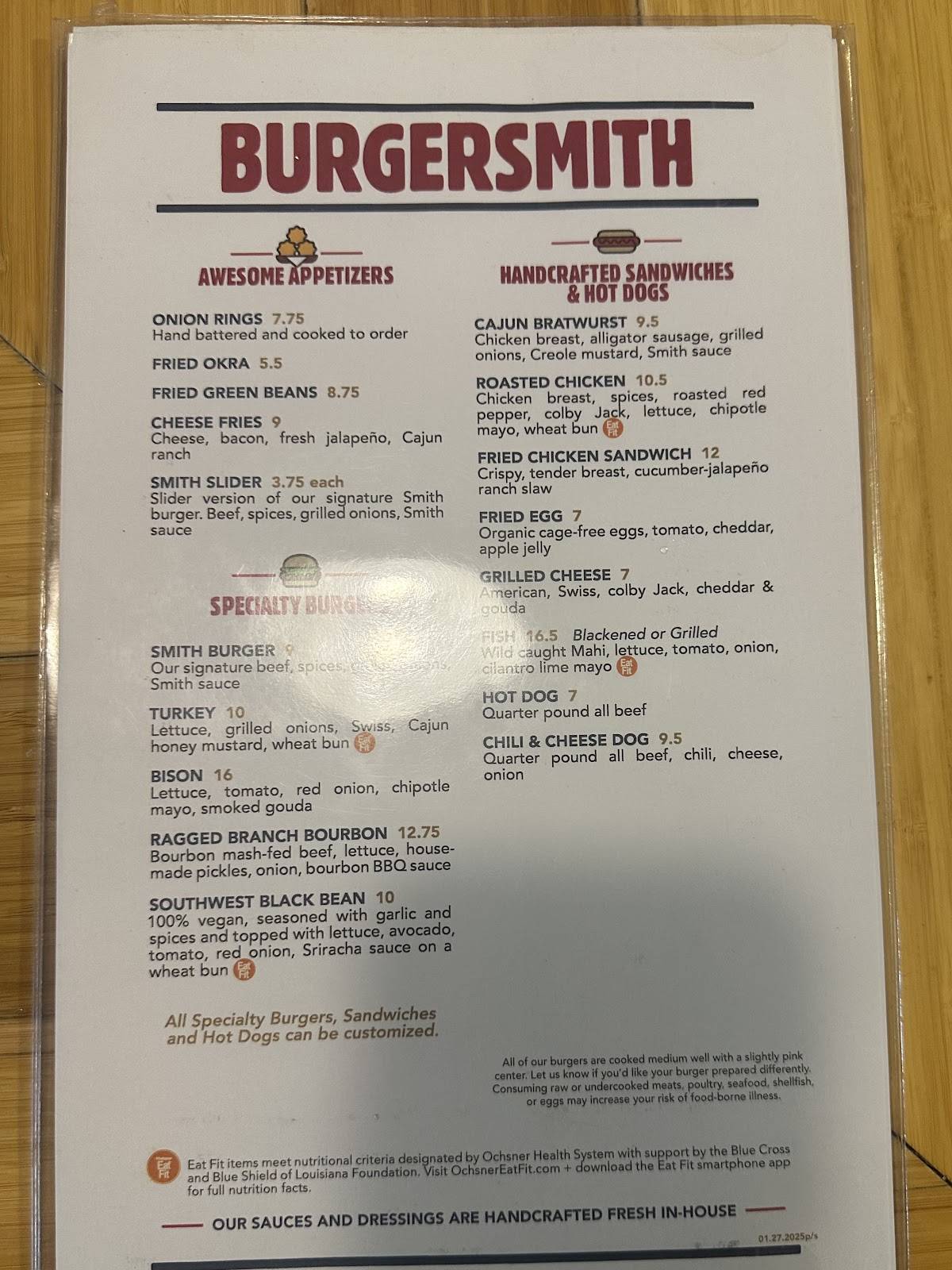 Burgersmith Perkins & Acadian меню