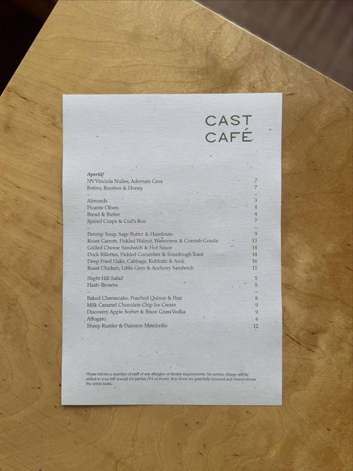CAST Café меню