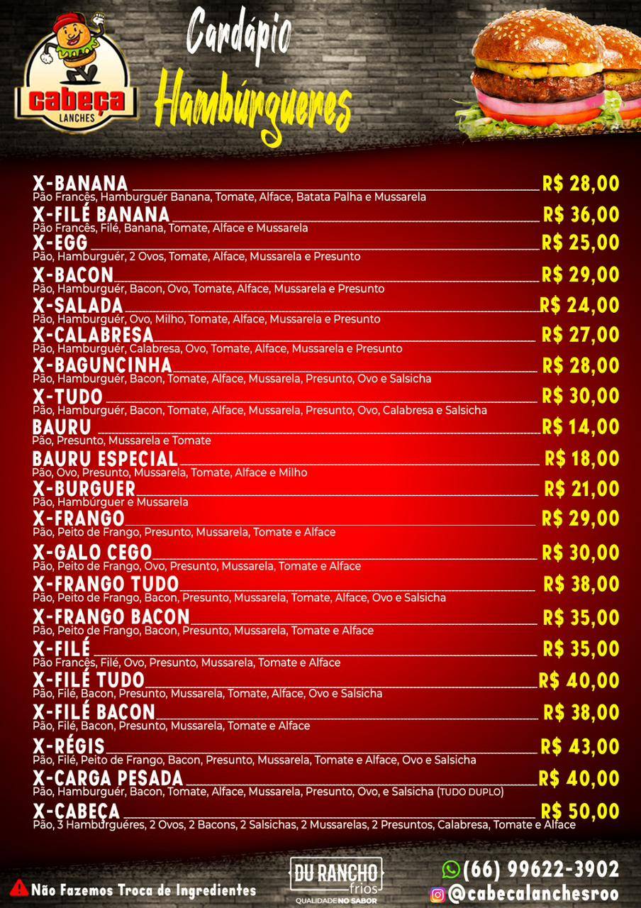 Cabeça lanches меню